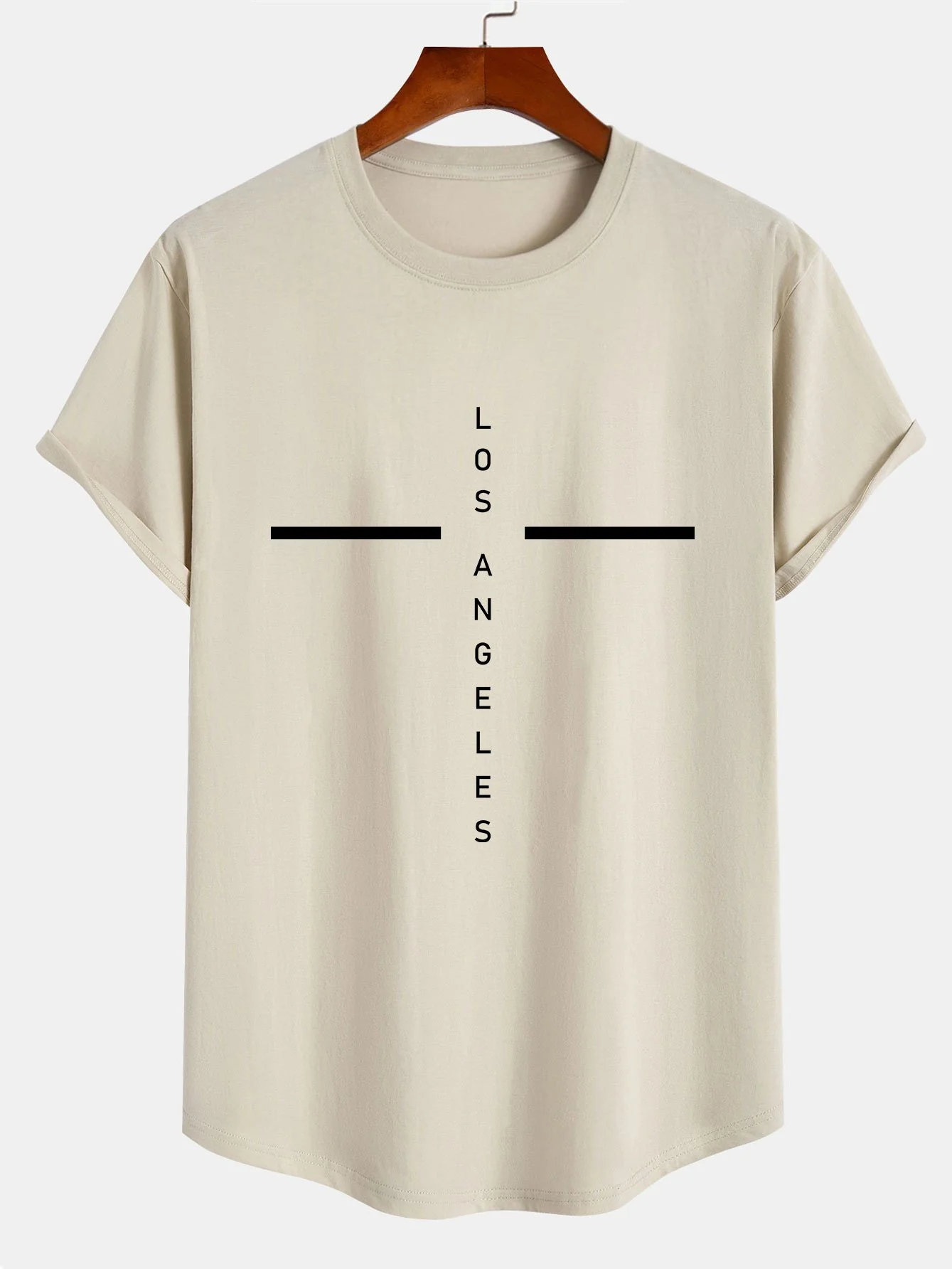Stripe Los Angeles Print Baumwoll-T-Shirt mit abgerundetem Saum - Image 3