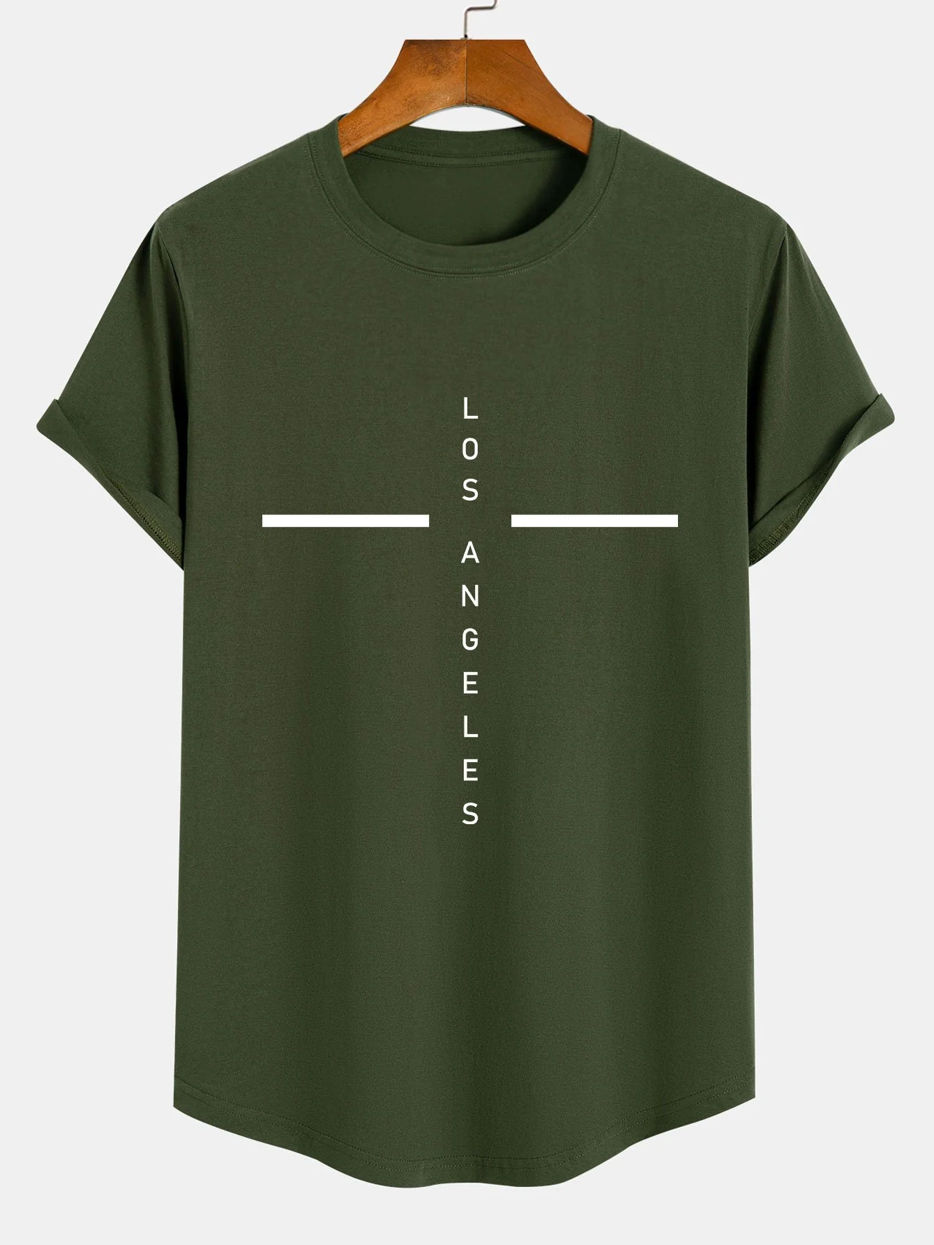 Stripe Los Angeles Print Baumwoll-T-Shirt mit abgerundetem Saum - Image 5