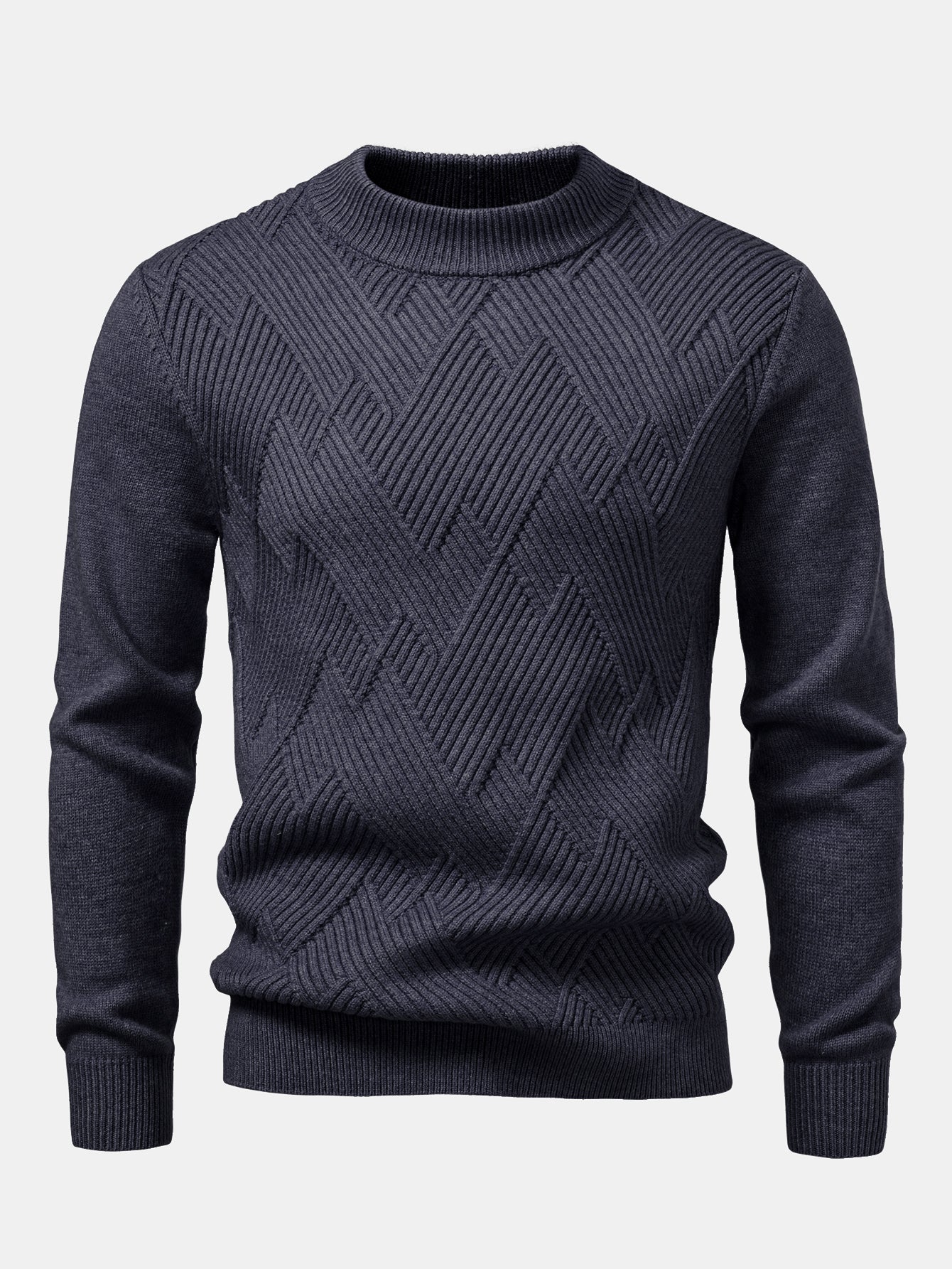 Schwerer gestreifter Strickpullover mit Stehkragen - Image 3