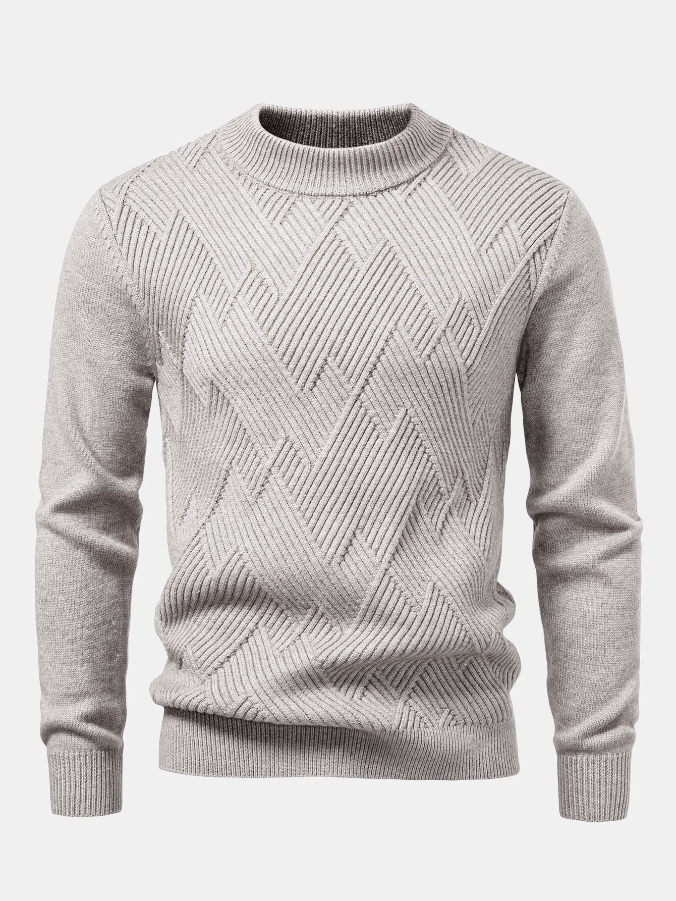 Schwerer gestreifter Strickpullover mit Stehkragen - Image 5