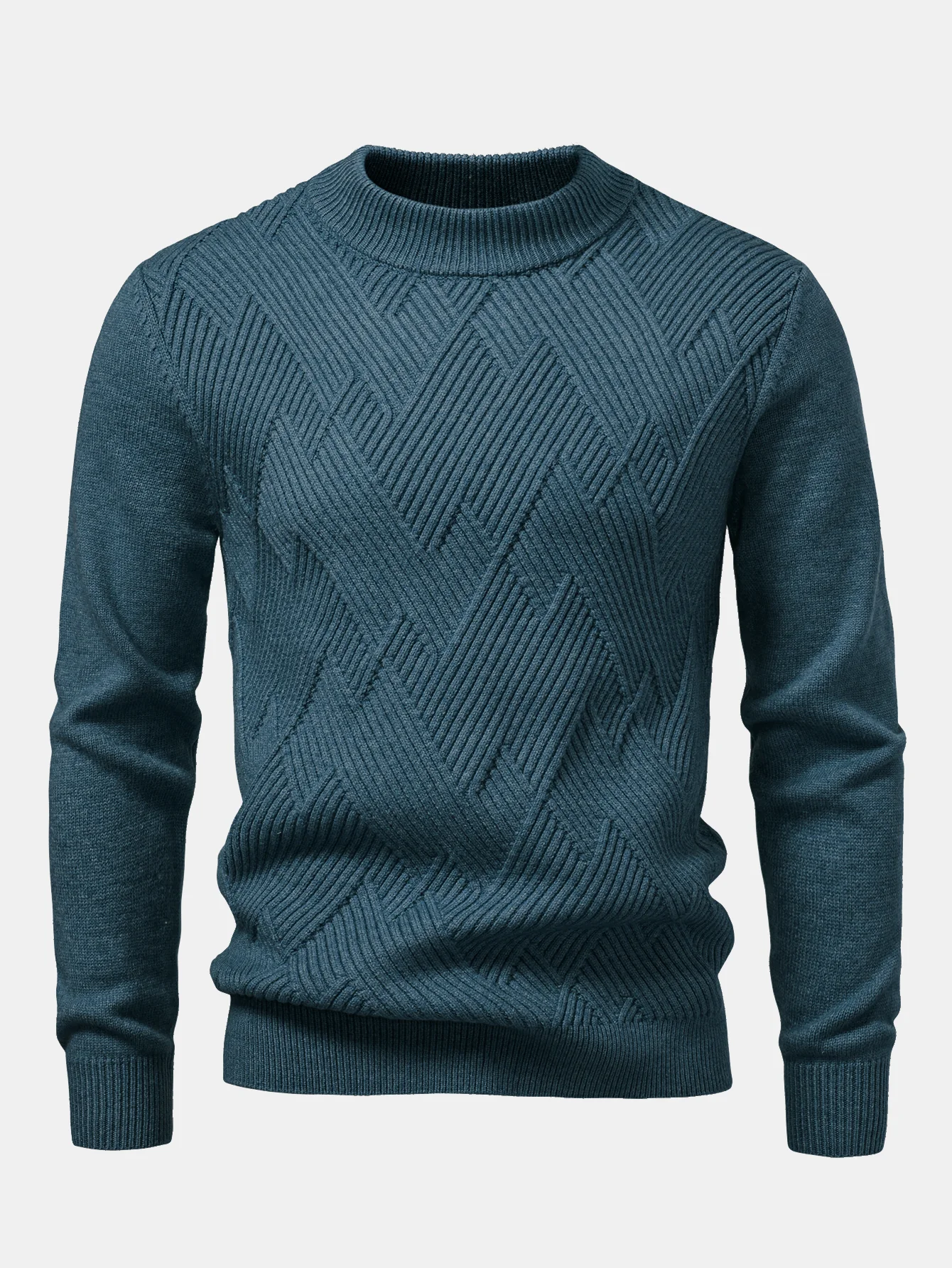 Schwerer gestreifter Strickpullover mit Stehkragen - Image 7