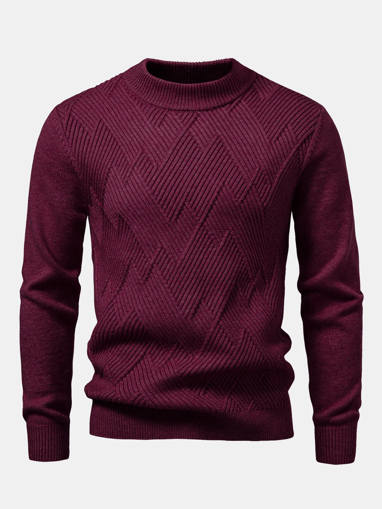 Schwerer gestreifter Strickpullover mit Stehkragen - Image 9