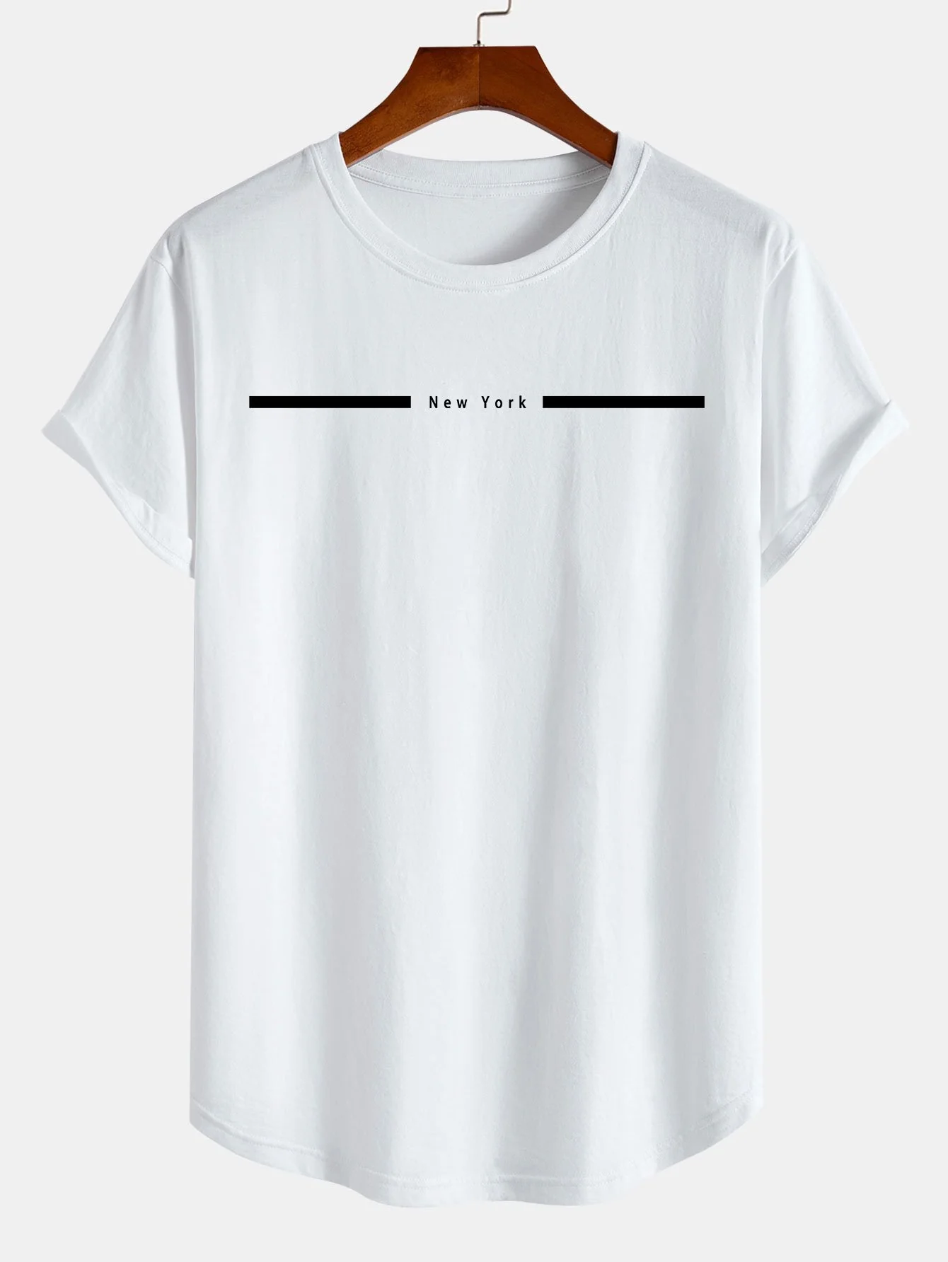 Stripe New York Print Baumwoll-T-Shirt mit abgerundetem Saum - Image 3
