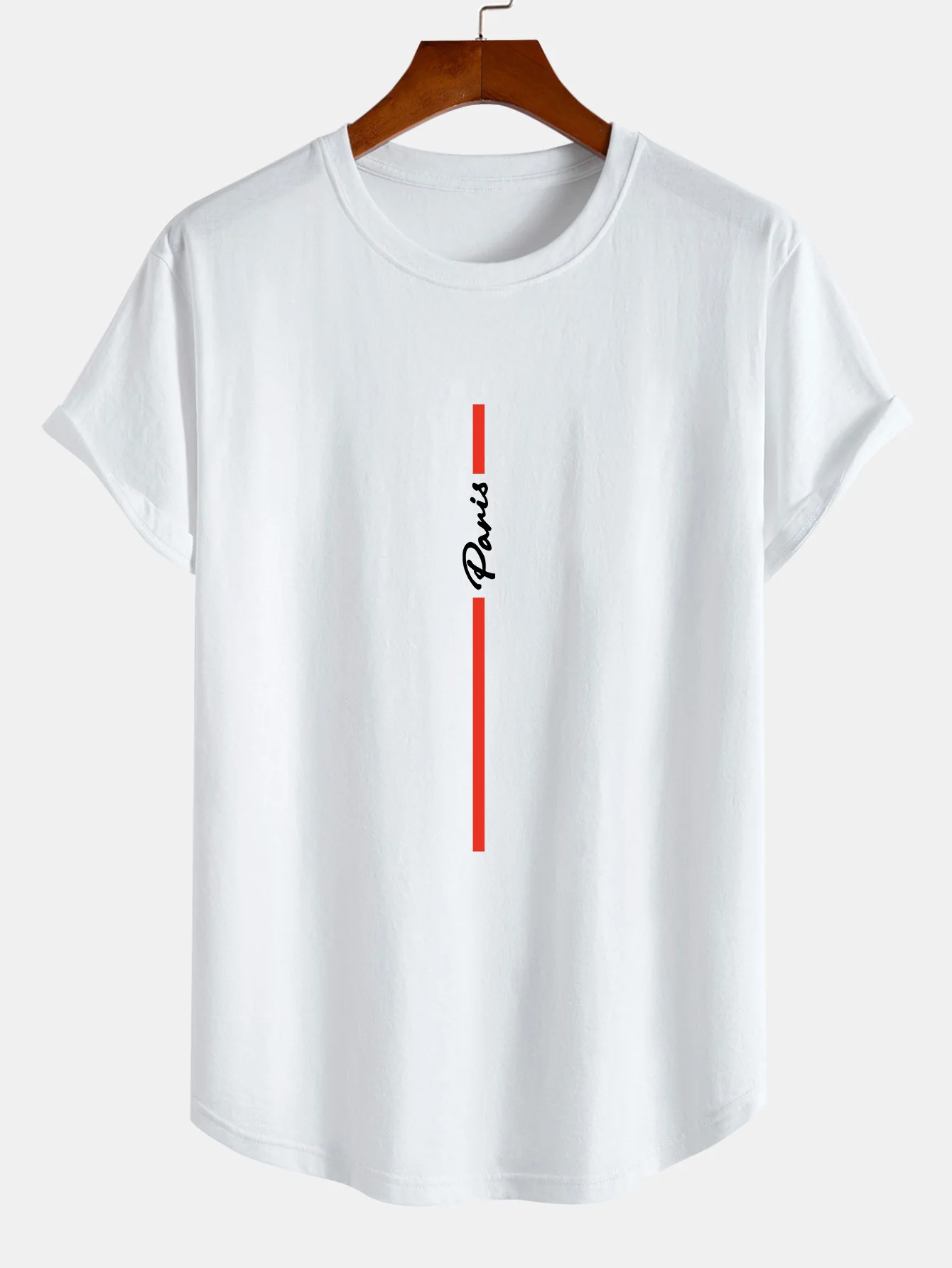 Stripe Paris Druck Baumwolle Bogen Saum T-Shirt - Image 2