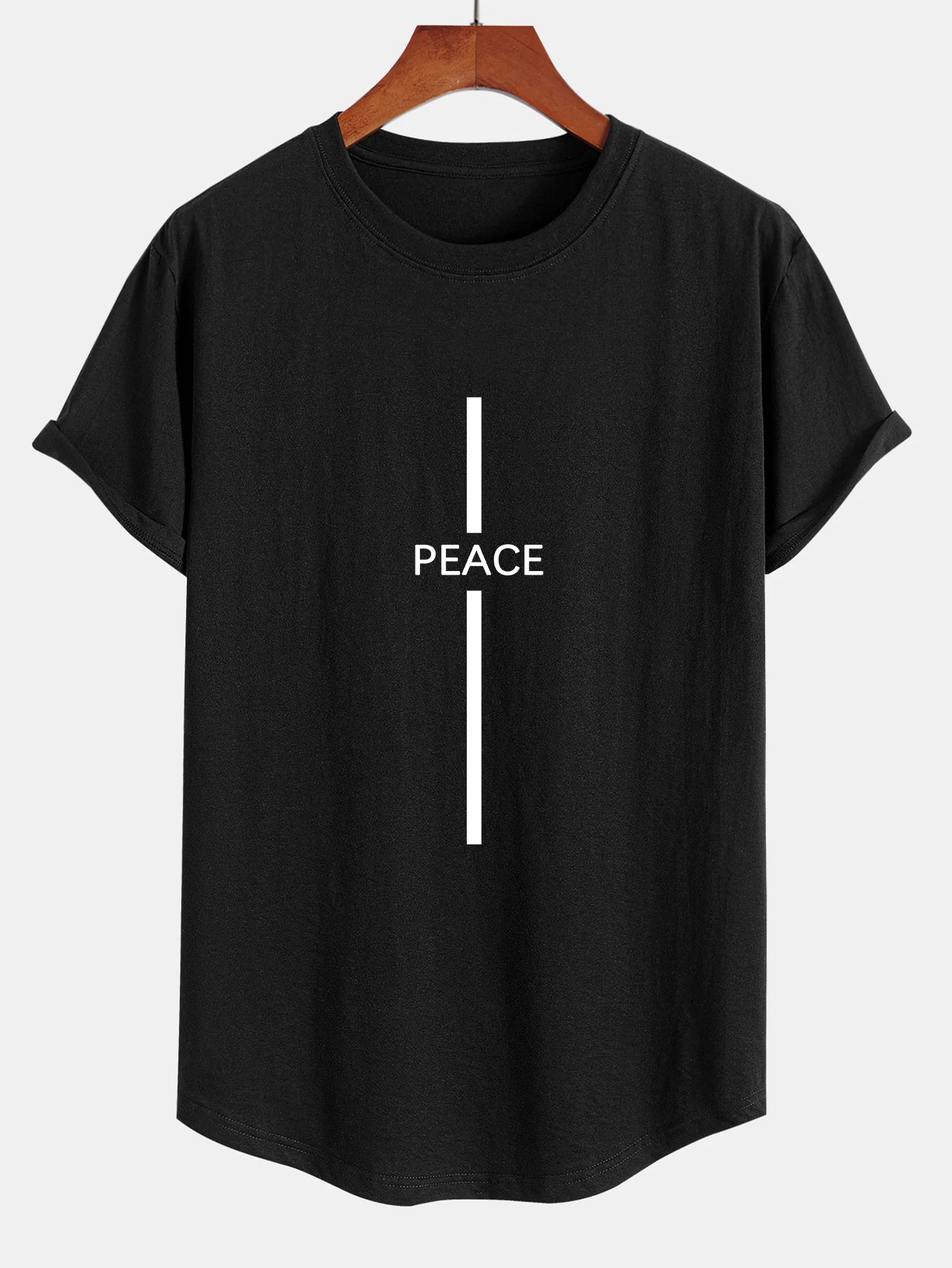 Stripe Peace Print Baumwolle Bogen Saum T-Shirt