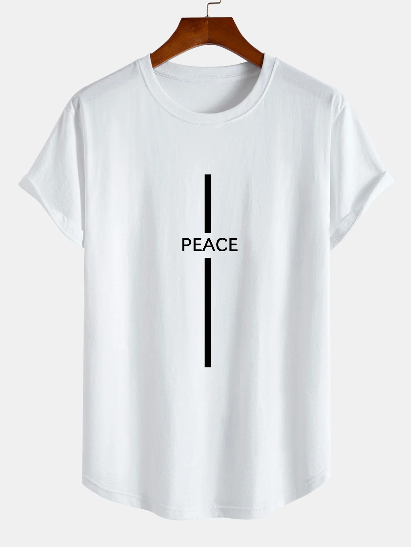 Stripe Peace Print Baumwolle Bogen Saum T-Shirt - Image 2