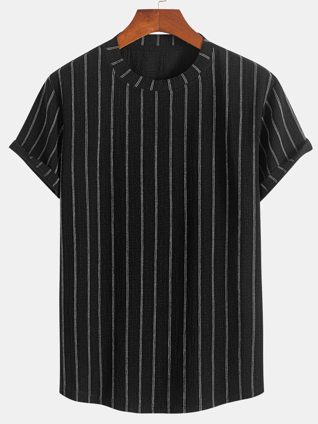 Streifenstrukturierter T-Shirt mit Bogen-Saum