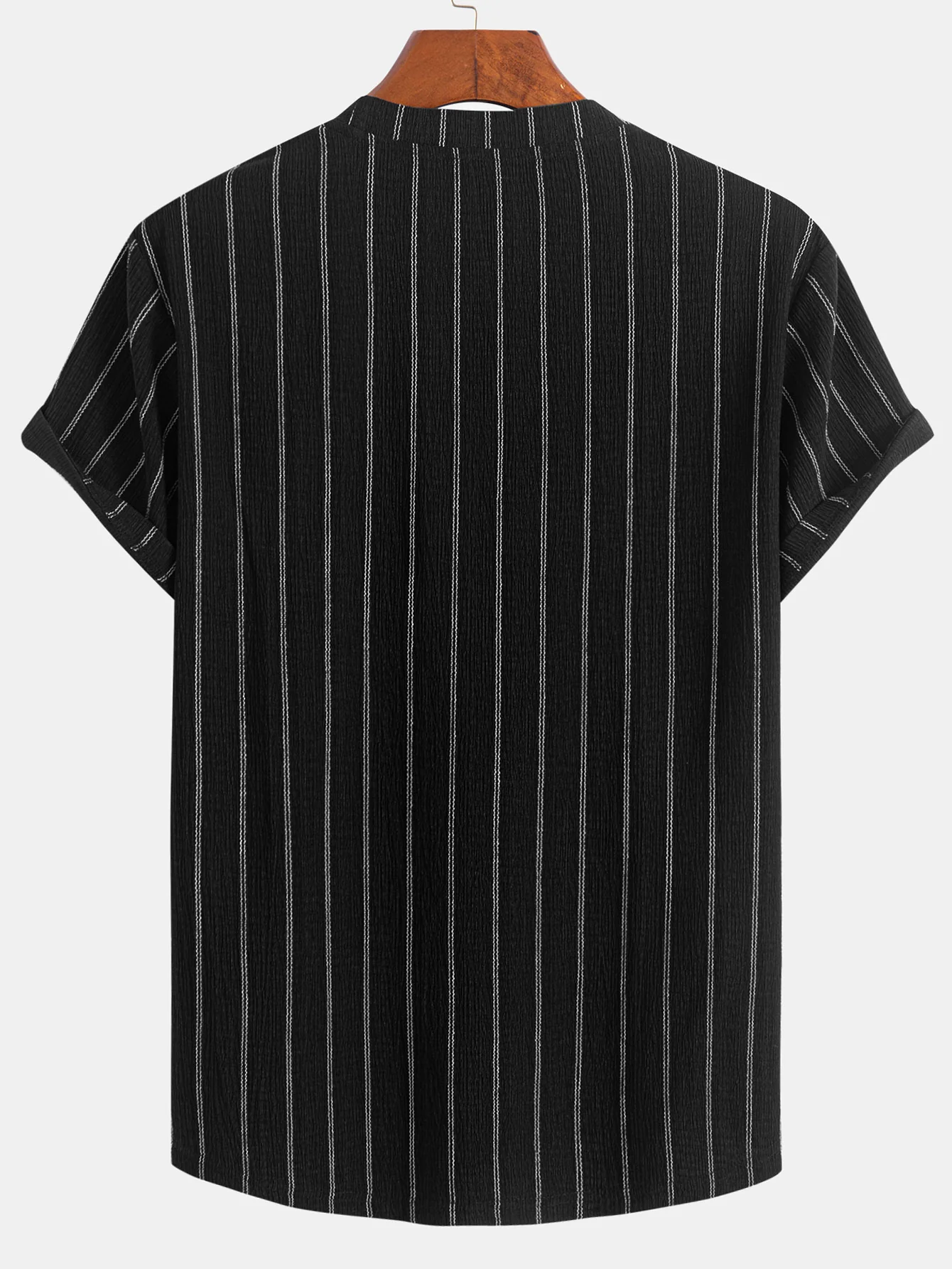 Streifenstrukturierter T-Shirt mit Bogen-Saum - Image 2