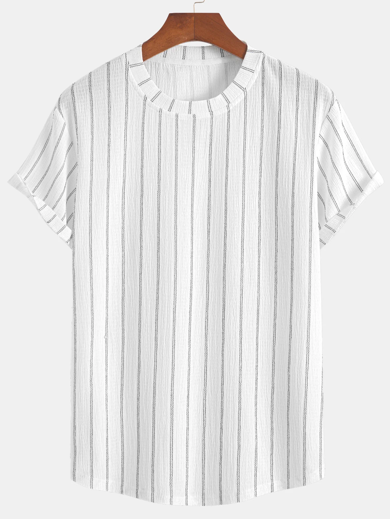 Streifenstrukturierter T-Shirt mit Bogen-Saum - Image 3