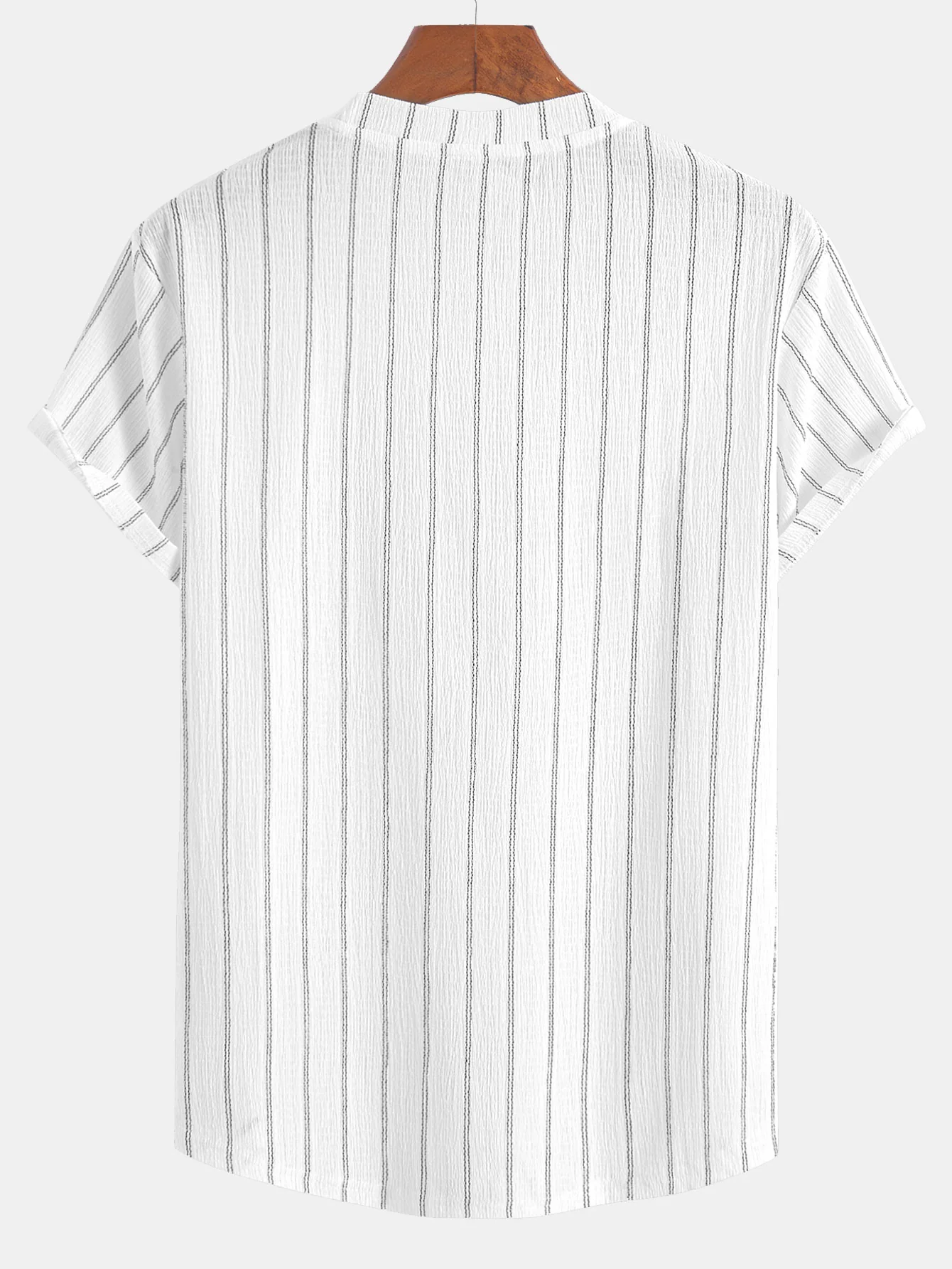Streifenstrukturierter T-Shirt mit Bogen-Saum - Image 4