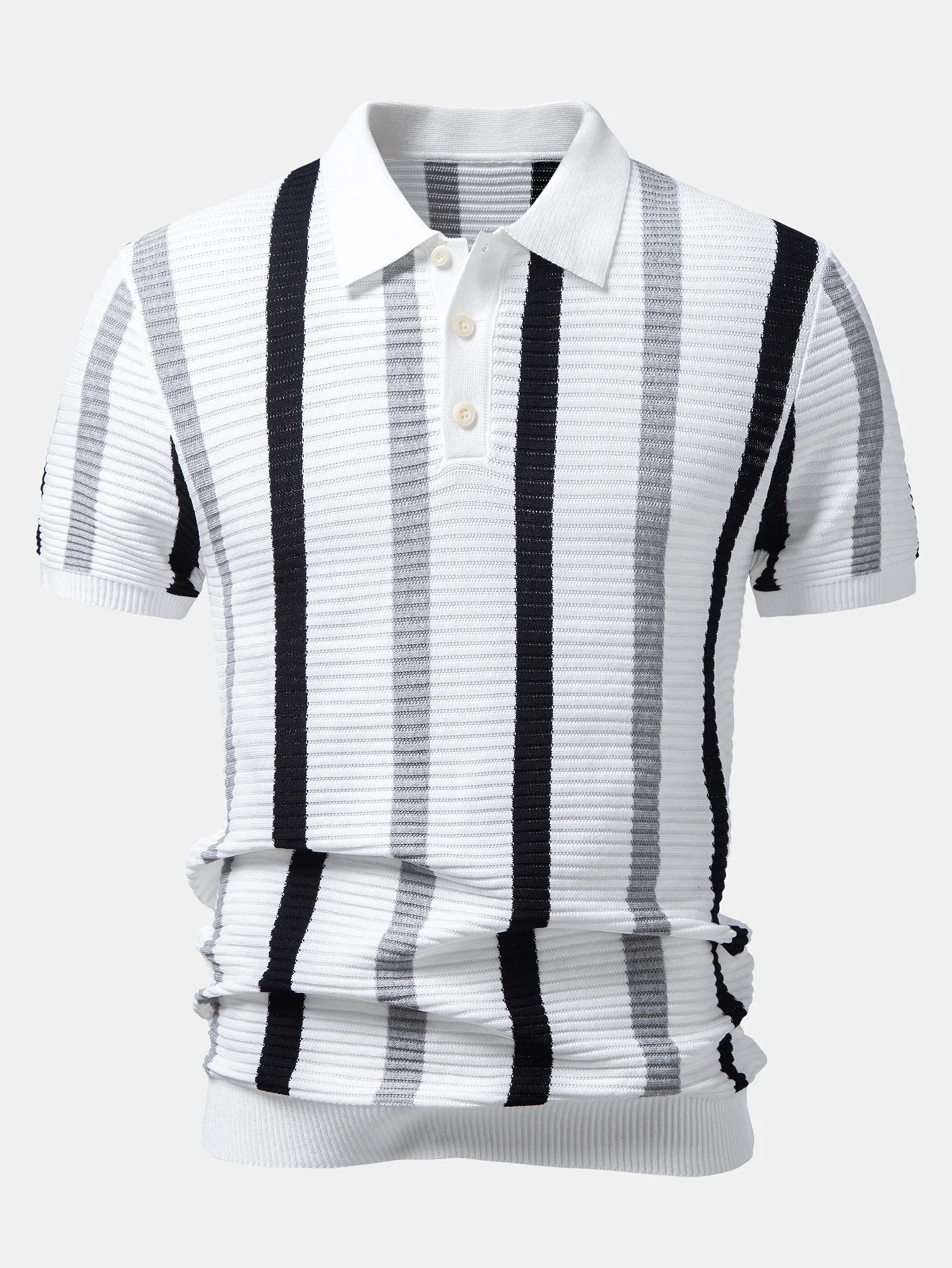 Stripe Textured Knit Polo - Image 3