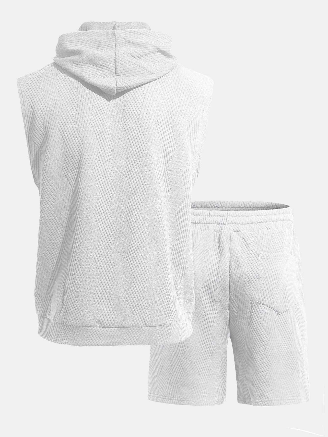 Stripe Textured Sleeveless Hooded T-Shirt & Drawstring Shorts Set - Image 6