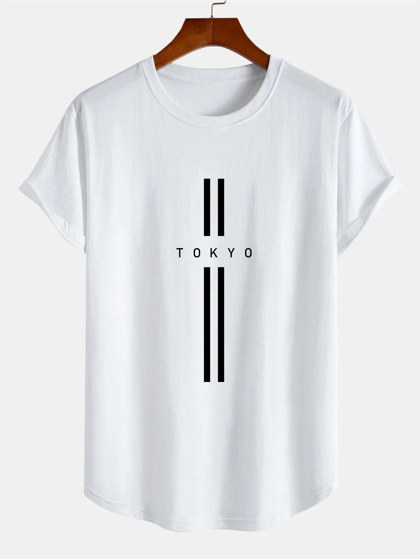Stripe Tokyo Print Baumwolle Bogen Saum T-Shirt - Image 2