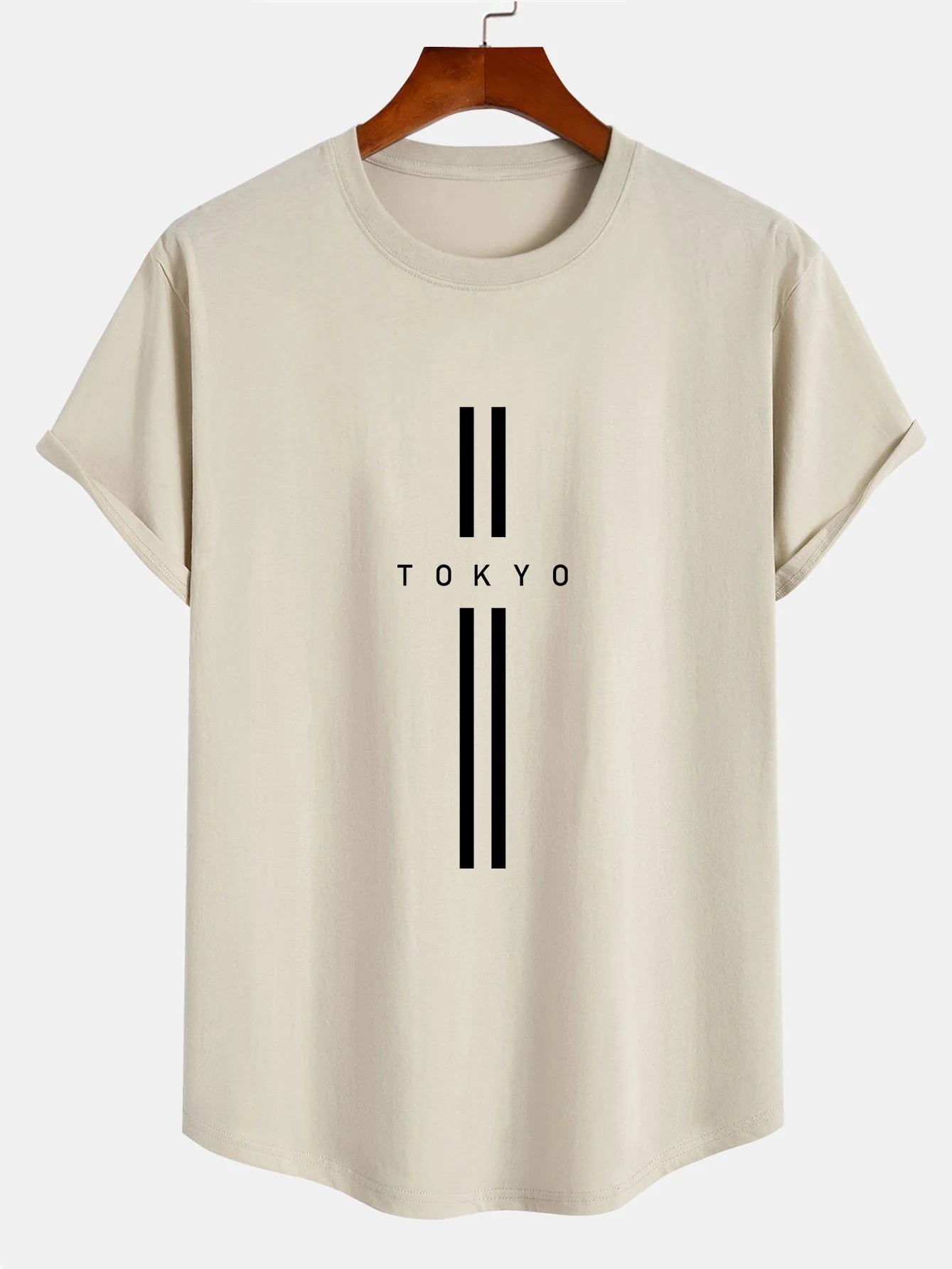 Stripe Tokyo Print Baumwolle Bogen Saum T-Shirt - Image 3