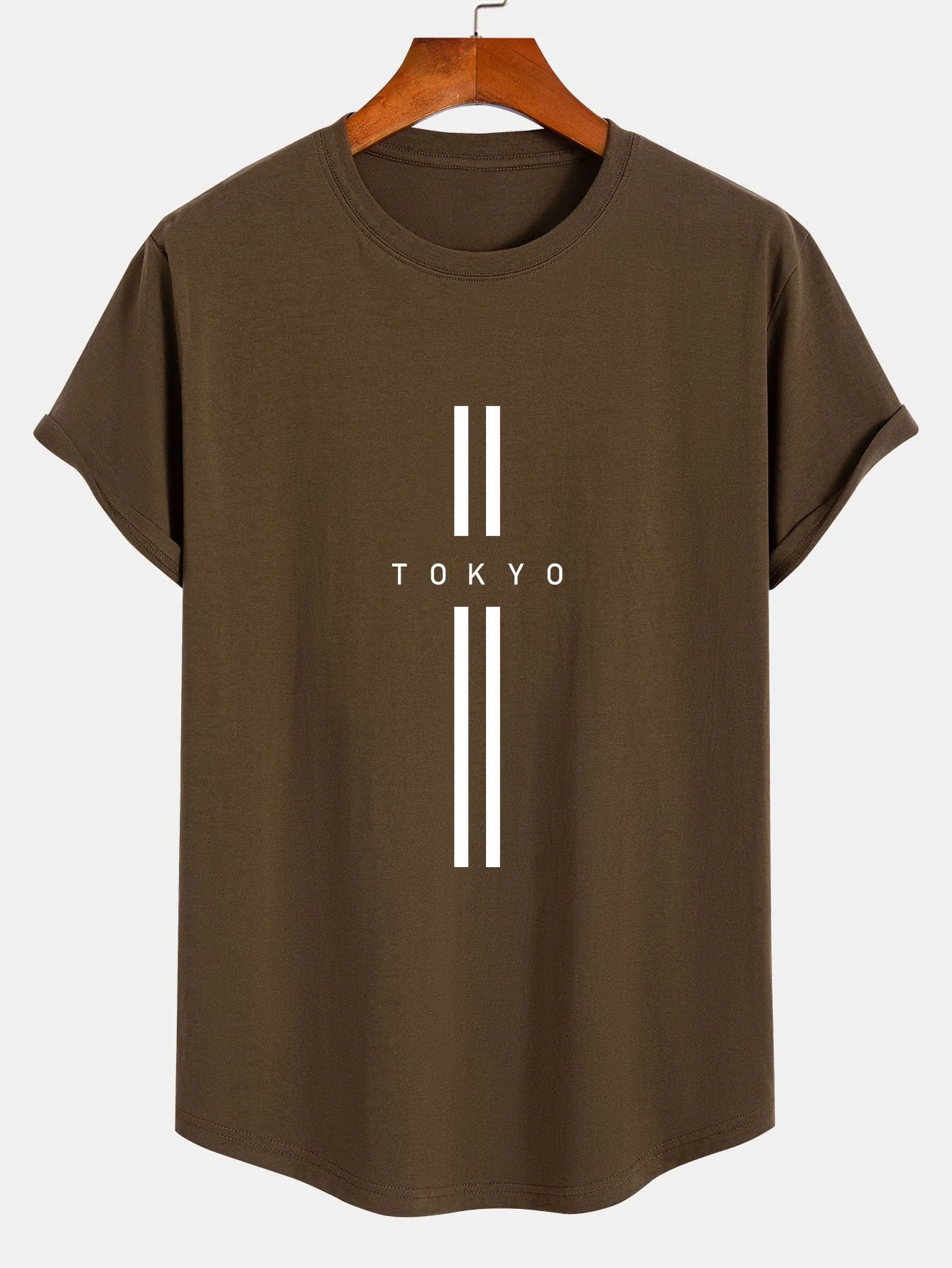 Stripe Tokyo Print Baumwolle Bogen Saum T-Shirt - Image 4