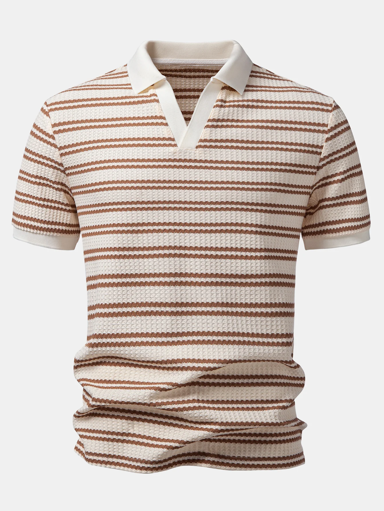 Stripe Waffle Johnny Collar Polo & Slim Fit Tapered Trousers - Image 4