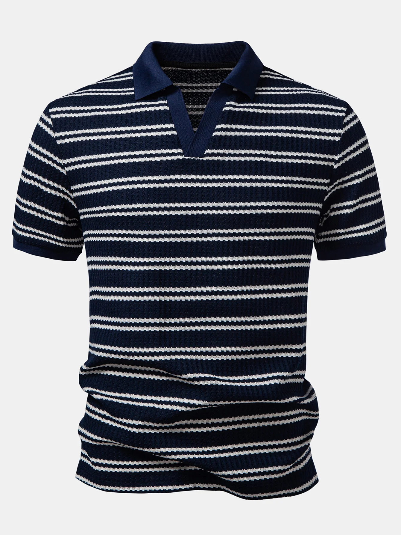 Stripe Waffle Johnny Collar Polo & Slim Fit Tapered Trousers - Image 6