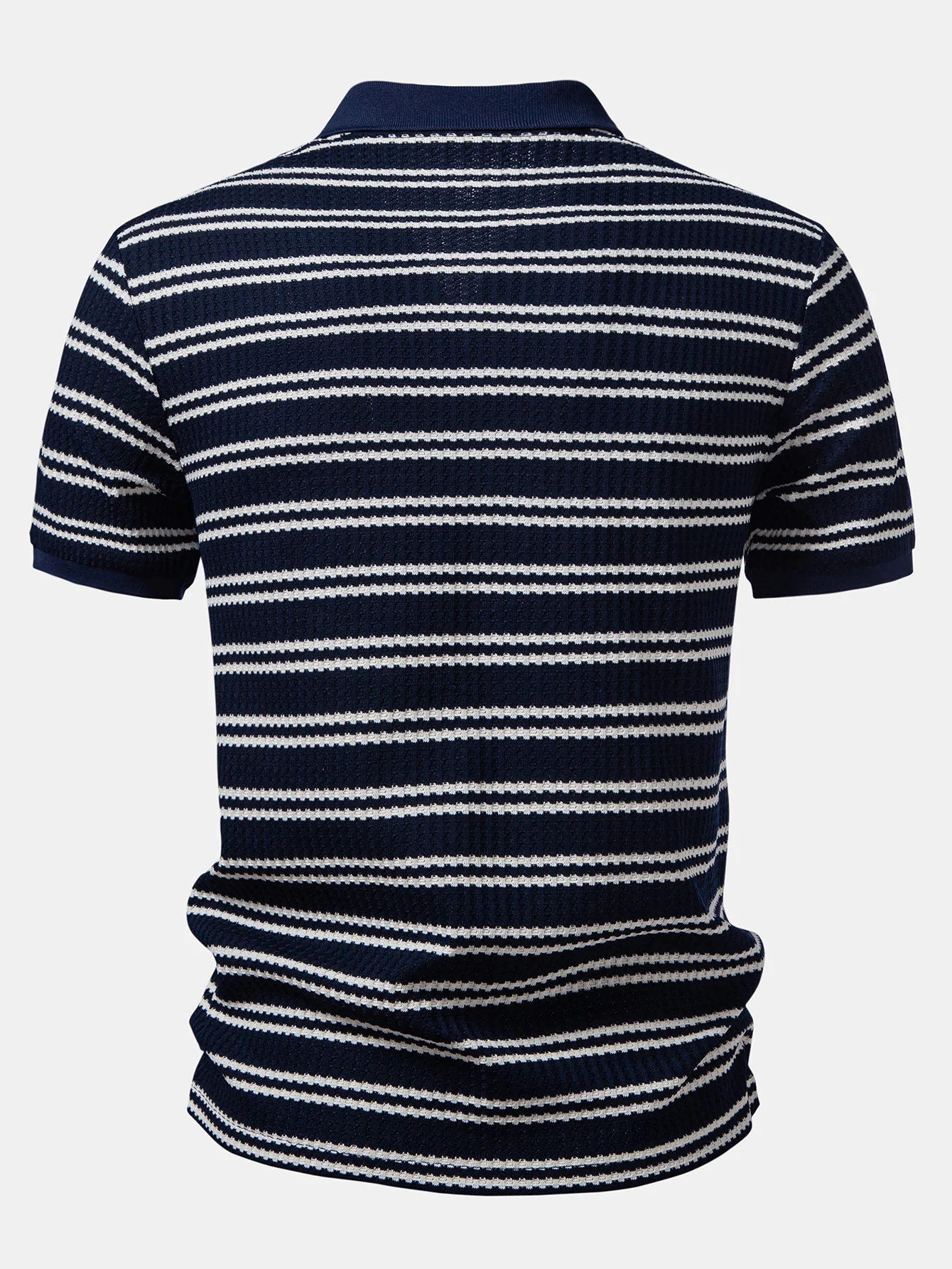 Stripe Waffle Johnny Collar Polo & Slim Fit Tapered Trousers - Image 7