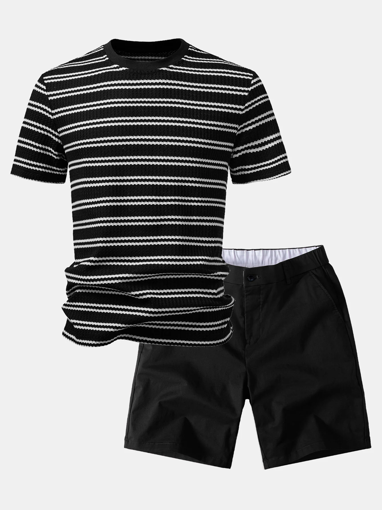 Stripe Waffle T-Shirt & Elastic Waist Chino Shorts - Image 2