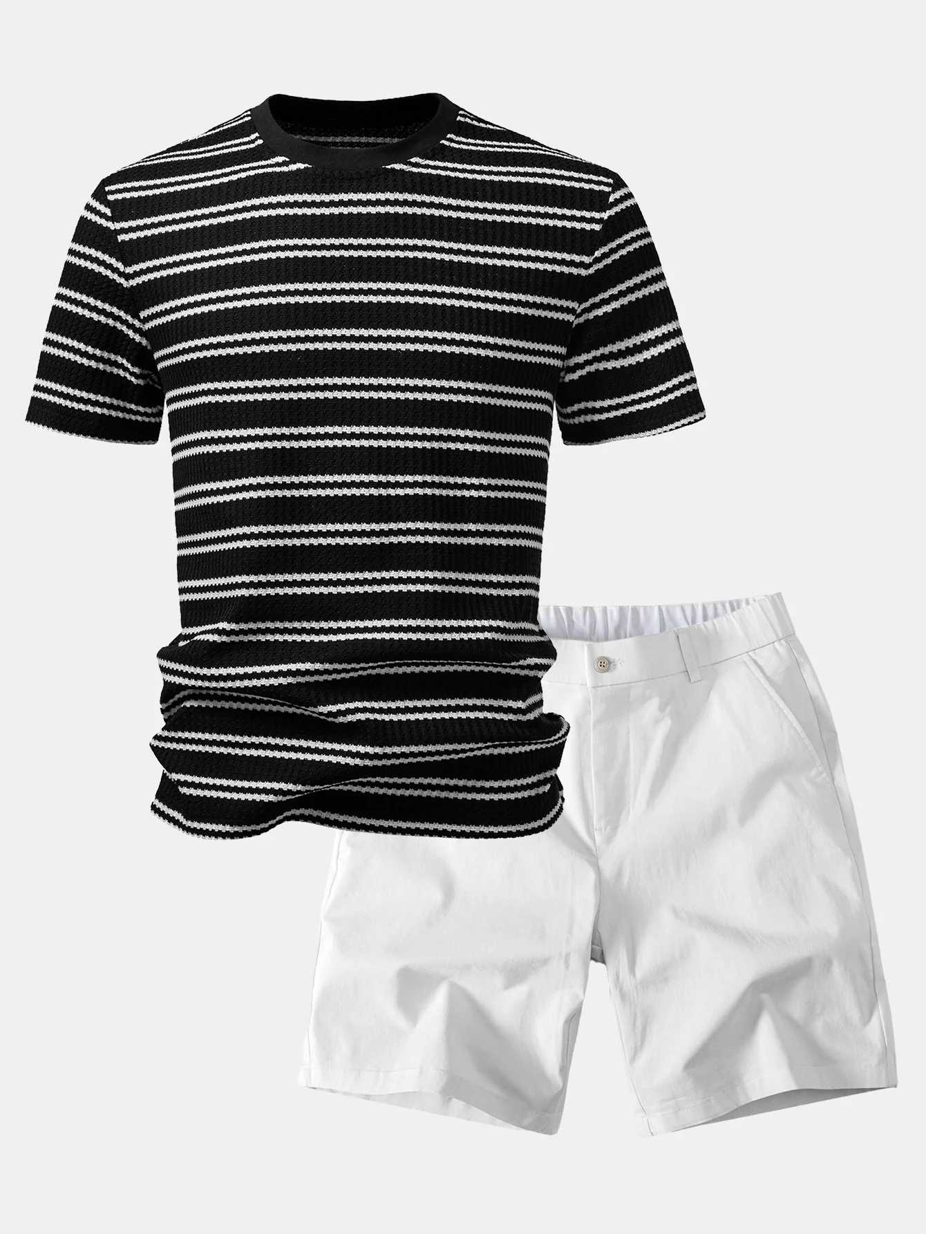 Stripe Waffle T-Shirt & Elastic Waist Chino Shorts - Image 3