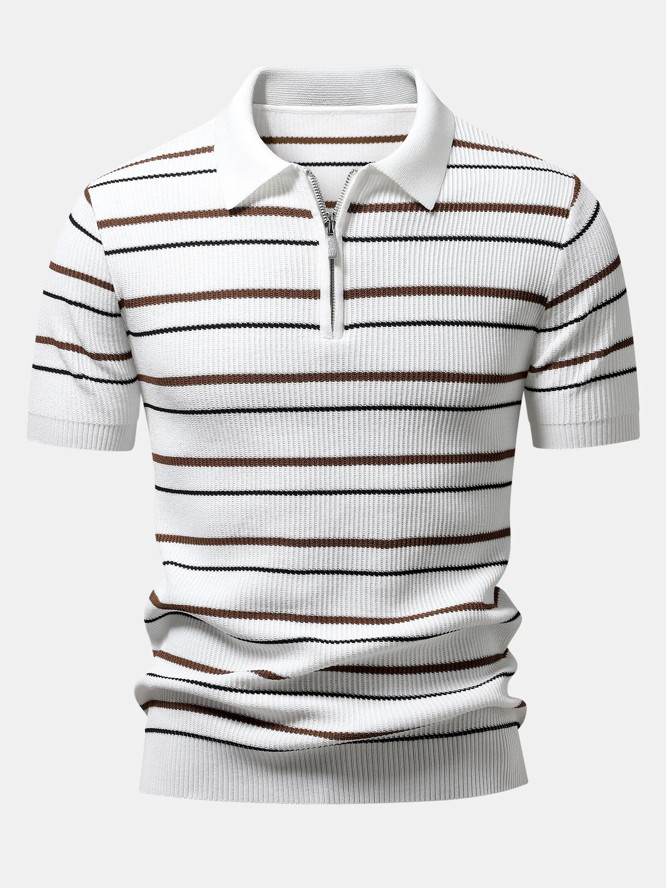 Stripe Waffle Zipper Knit Polo