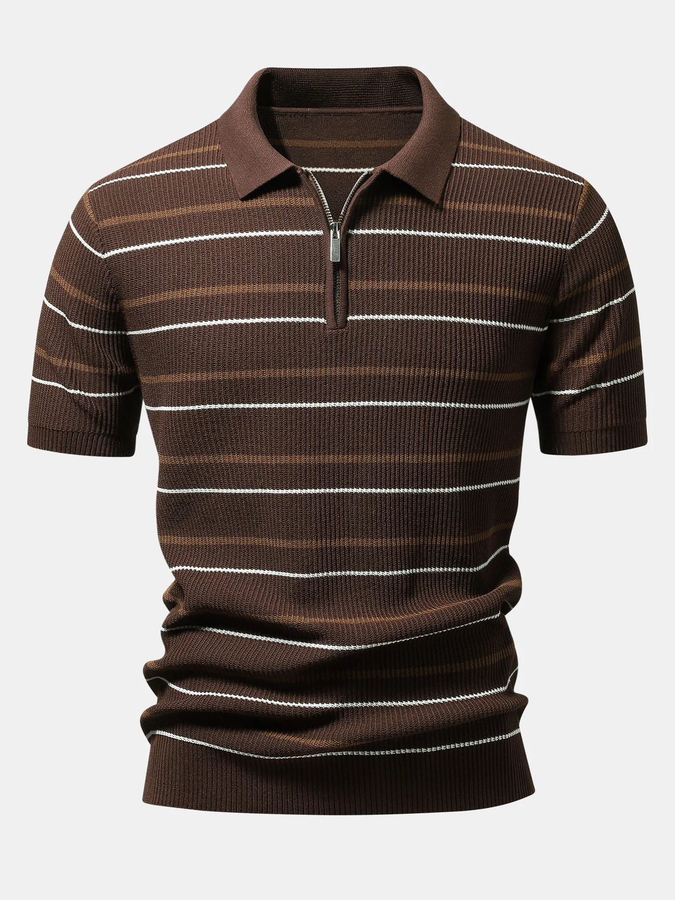 Stripe Waffle Zipper Knit Polo - Image 4
