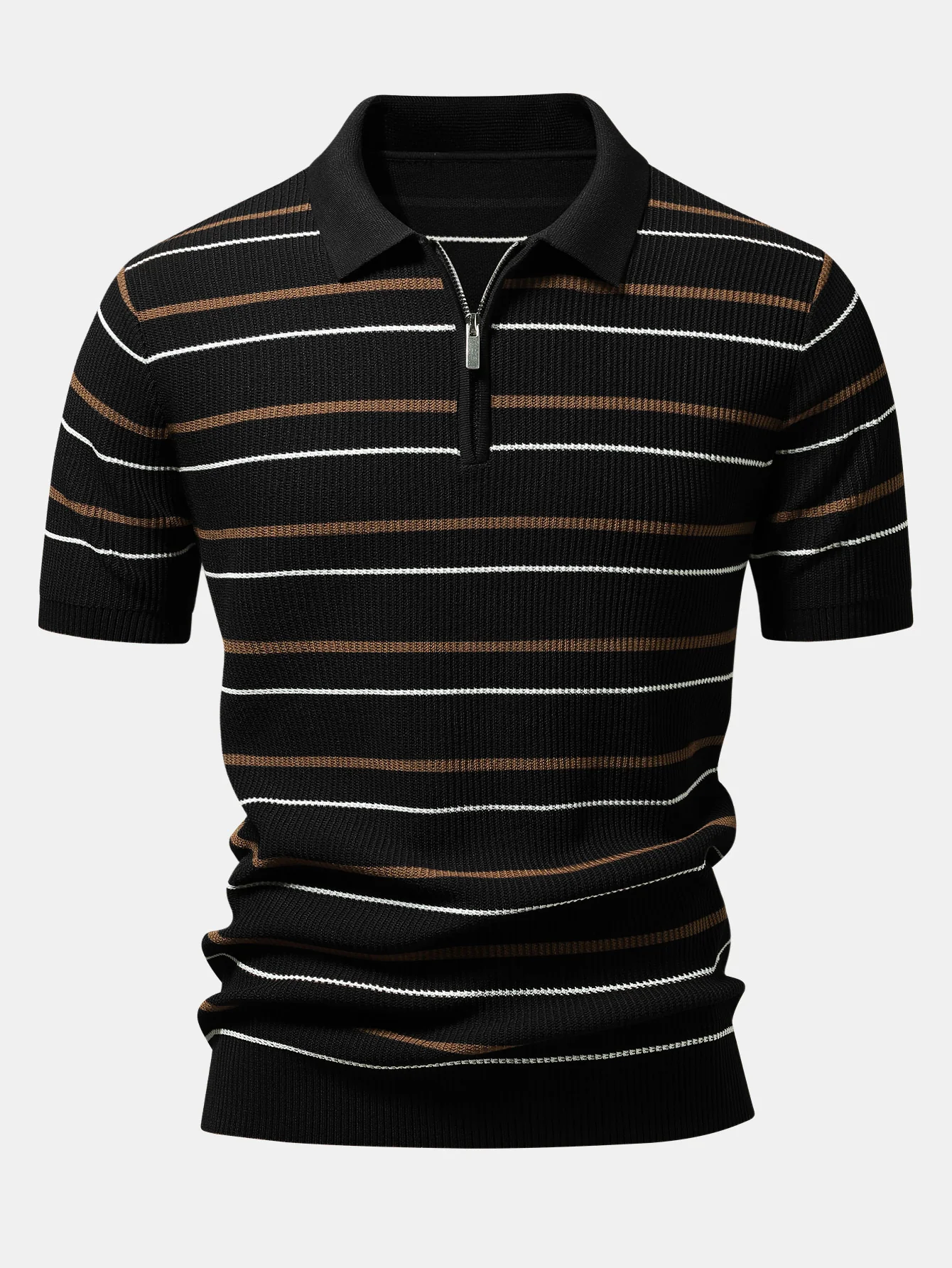 Stripe Waffle Zipper Knit Polo - Image 5