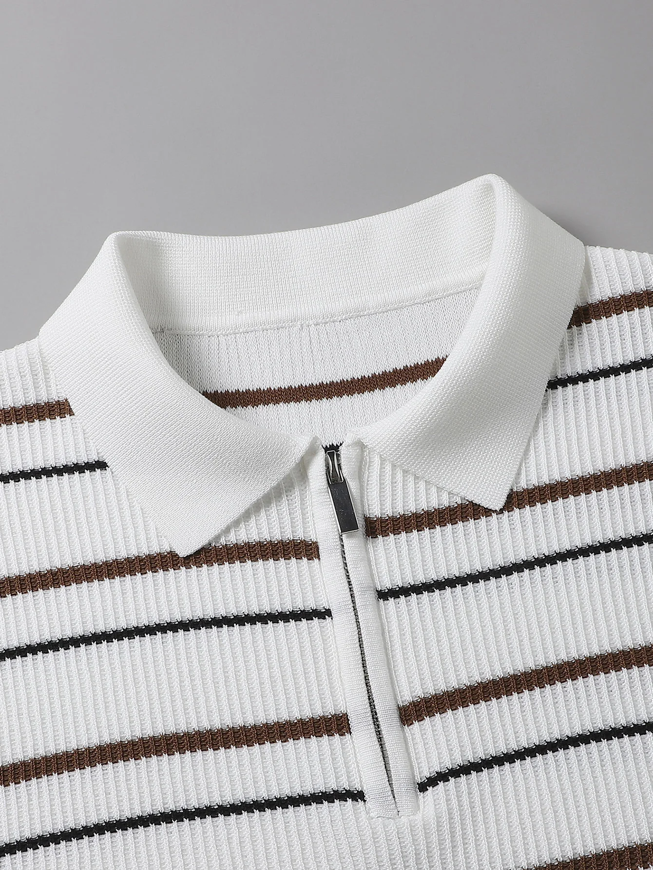 Stripe Waffle Zipper Knit Polo - Image 6