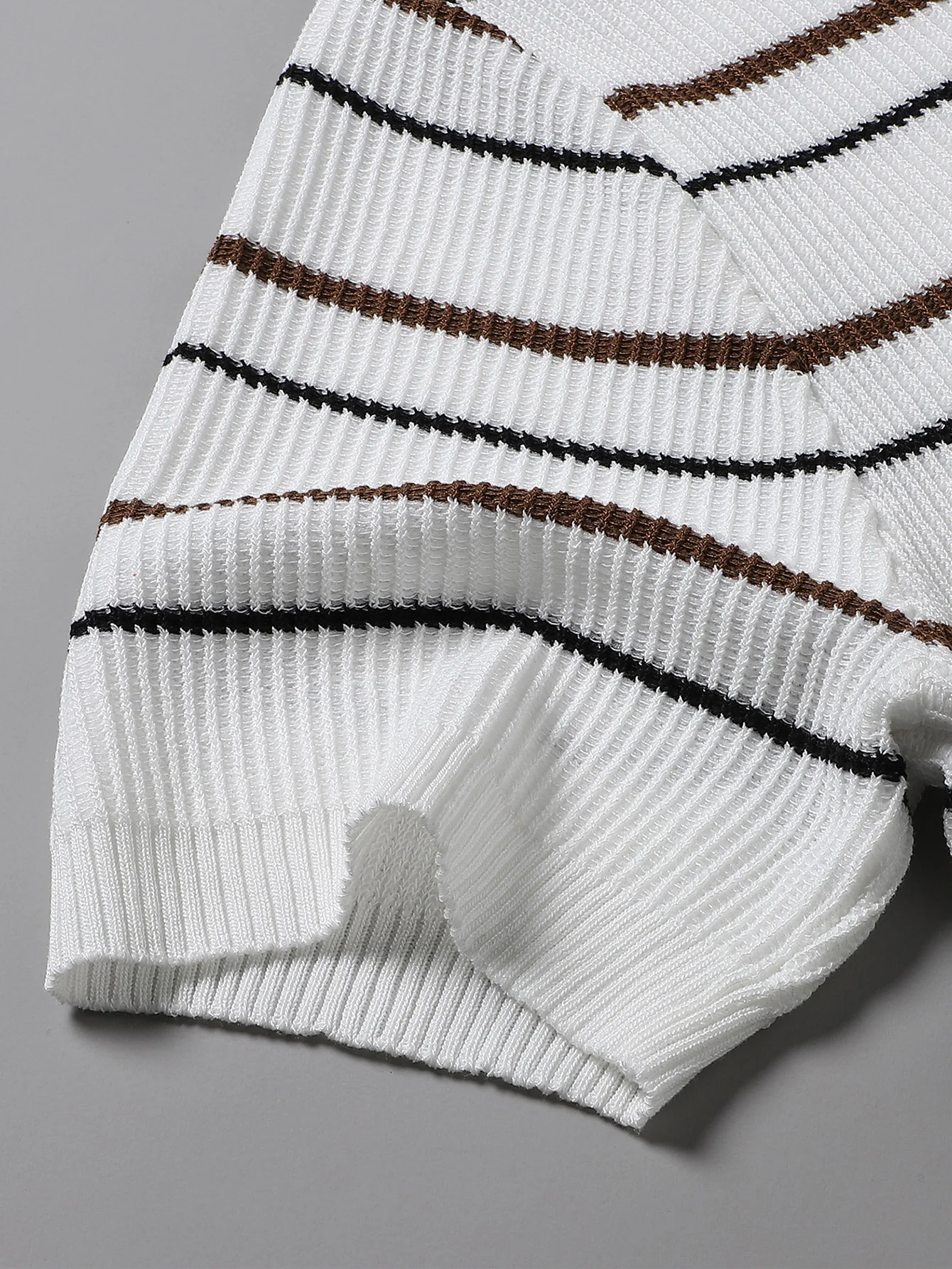 Stripe Waffle Zipper Knit Polo - Image 9