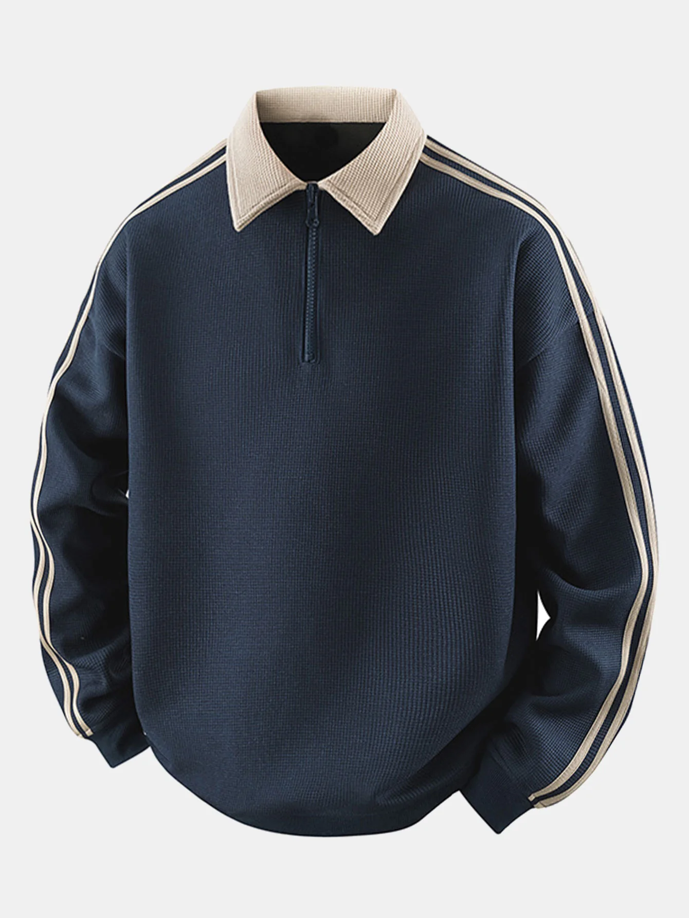 Gestreiftes Waffel-Reißverschluss-Poloshirts mit Rollkragen-Sweatshirt - Image 5