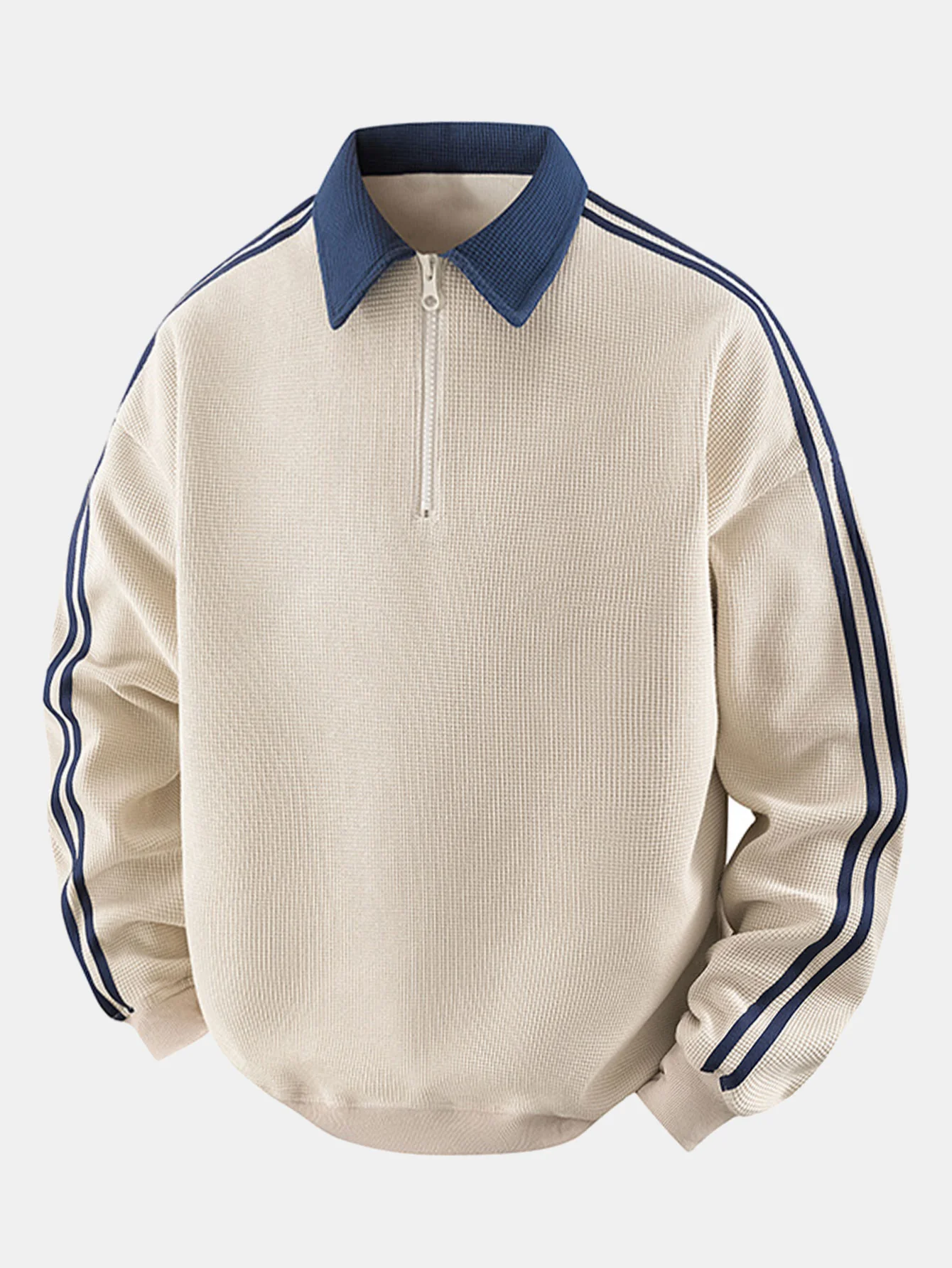 Gestreiftes Waffel-Reißverschluss-Poloshirts mit Rollkragen-Sweatshirt - Image 7