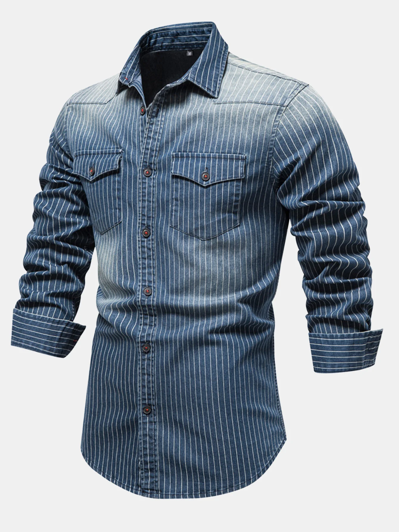 Gestreiftes gewaschenes Jeanshemd mit Taschen - Image 3