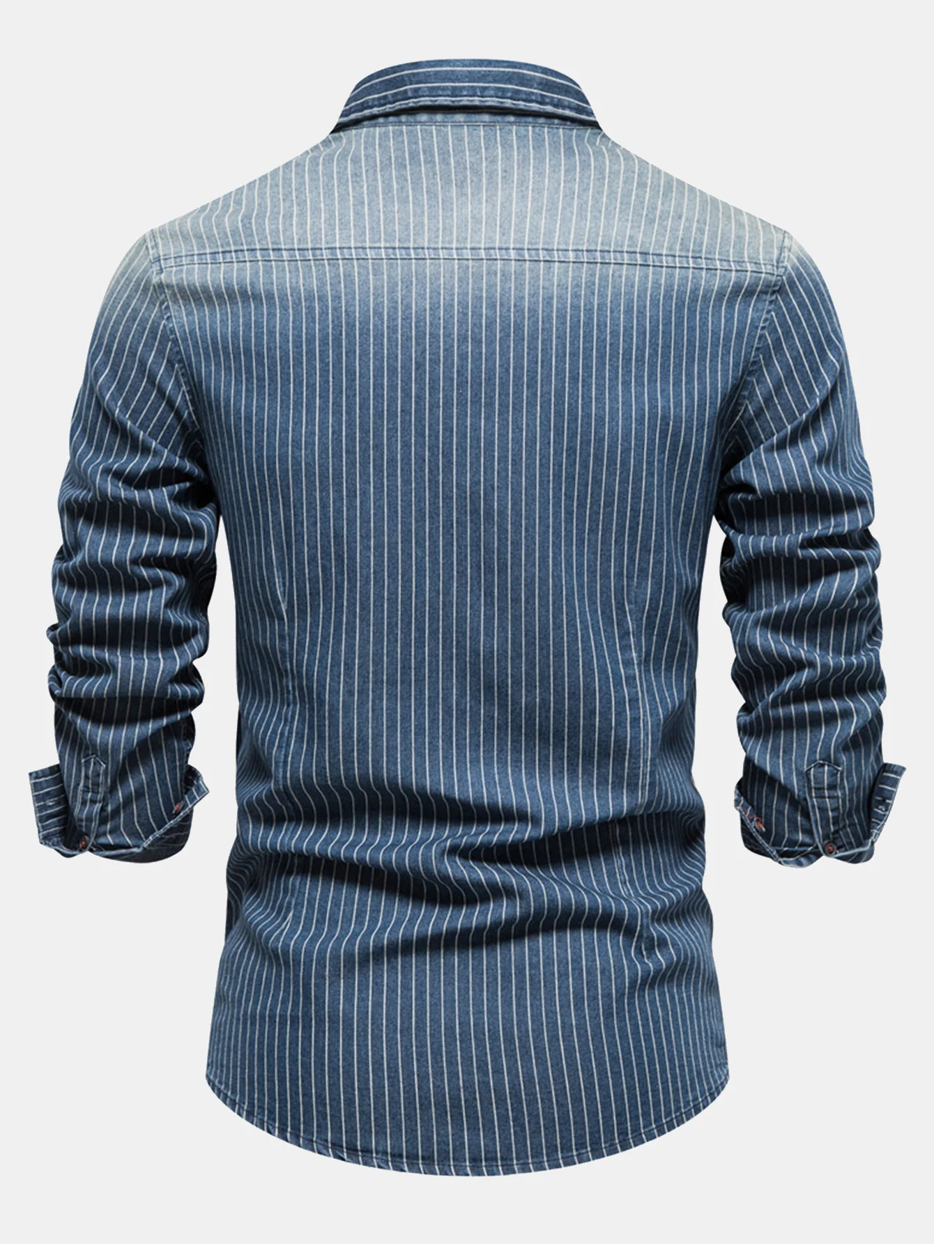 Gestreiftes gewaschenes Jeanshemd mit Taschen - Image 4