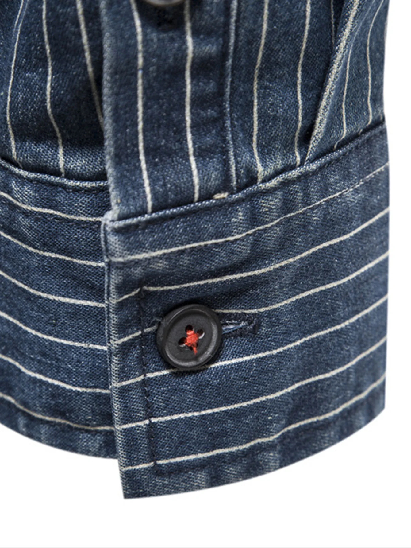 Gestreiftes gewaschenes Jeanshemd mit Taschen - Image 8