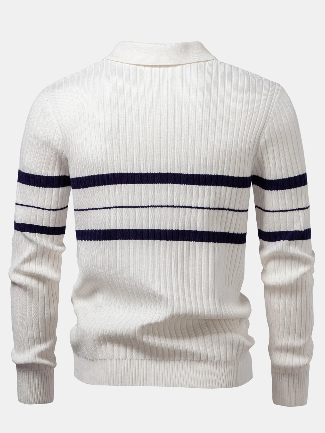 Gestreiftes Zip-Strick-Ripp-Poloshirt - Image 6