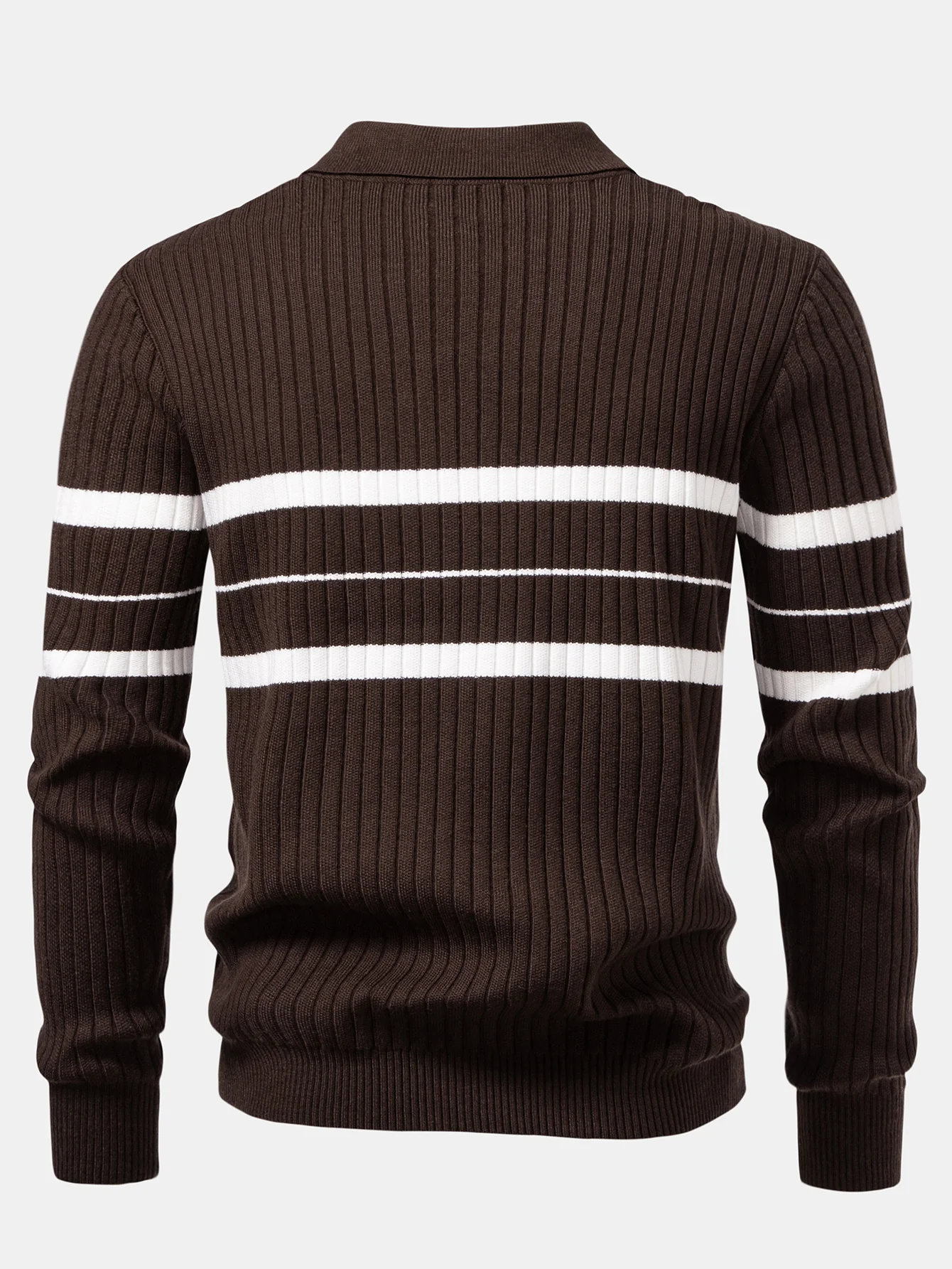 Gestreiftes Zip-Strick-Ripp-Poloshirt - Image 8