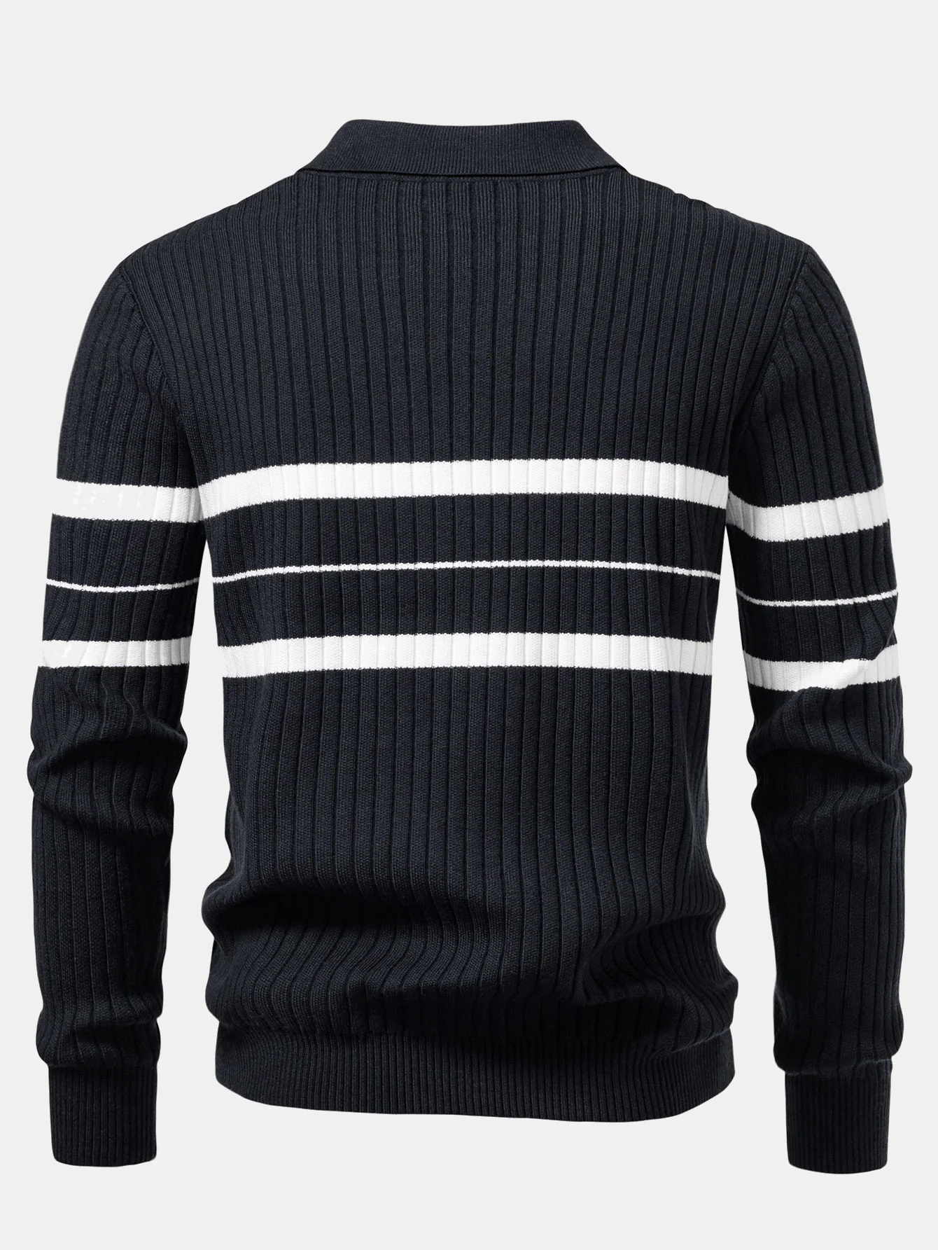 Gestreiftes Zip-Strick-Ripp-Poloshirt - Image 2