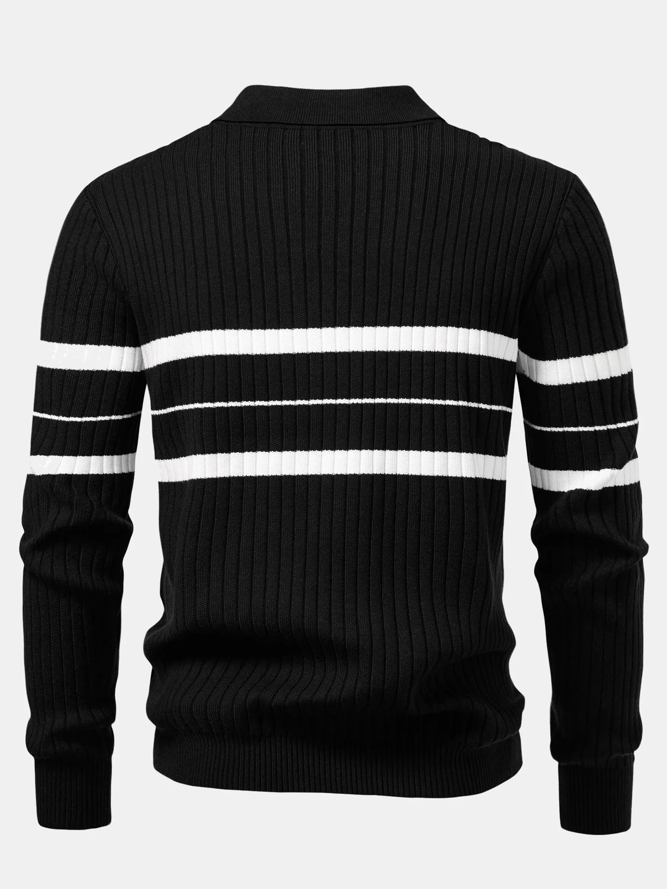 Gestreiftes Zip-Strick-Ripp-Poloshirt - Image 4