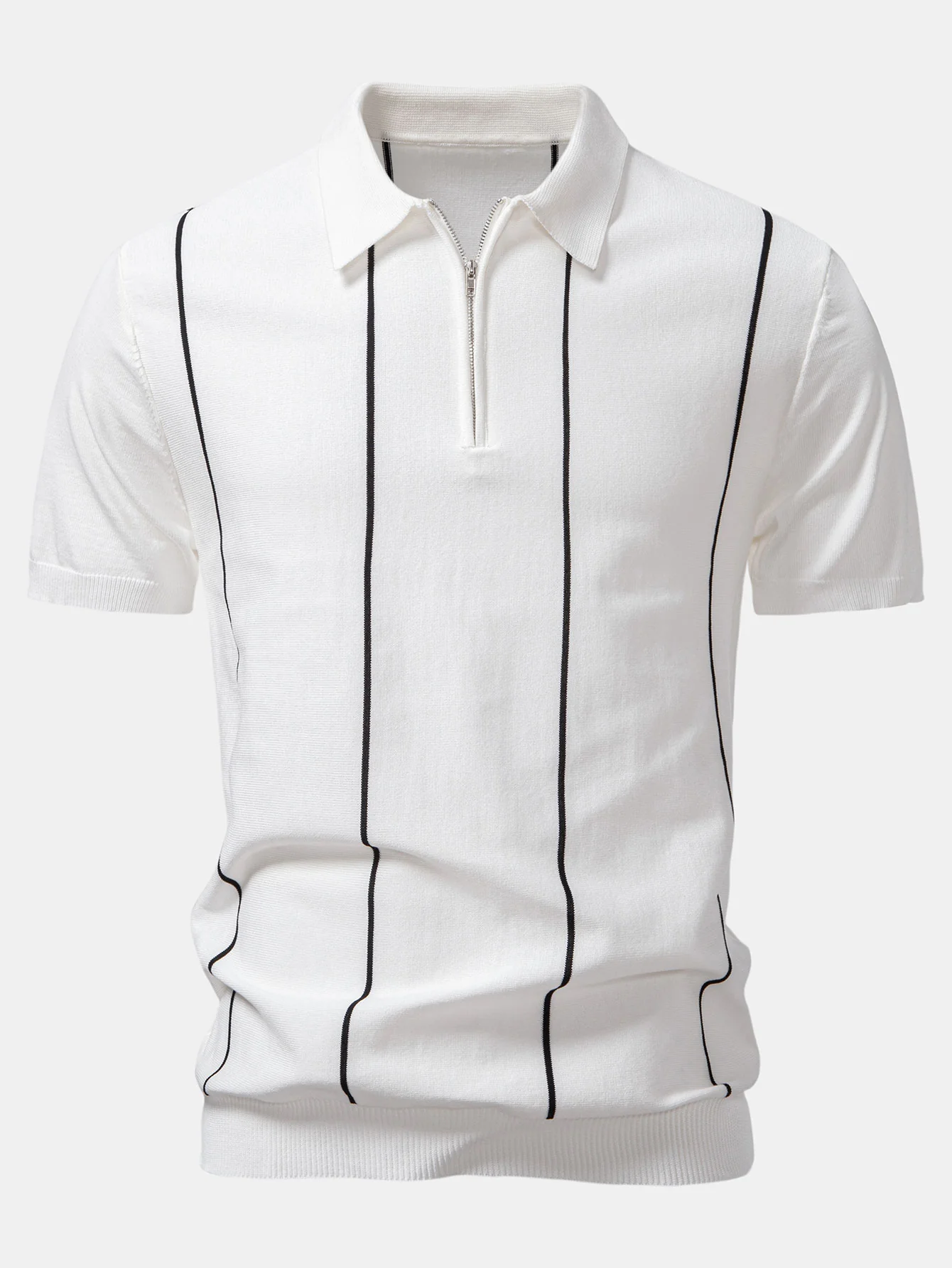 Gestreiftes Strick-Poloshirt mit Reißverschluss - Image 3