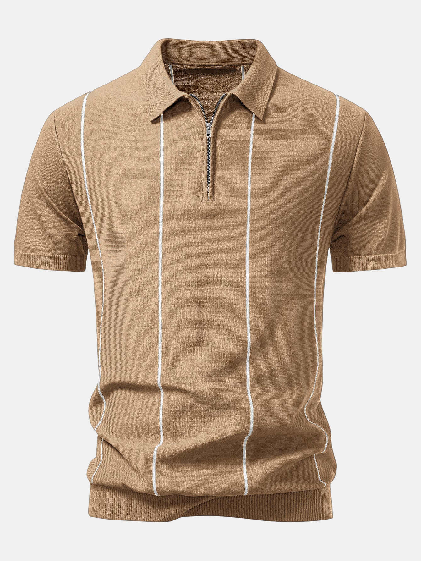 Gestreiftes Strick-Poloshirt mit Reißverschluss - Image 5