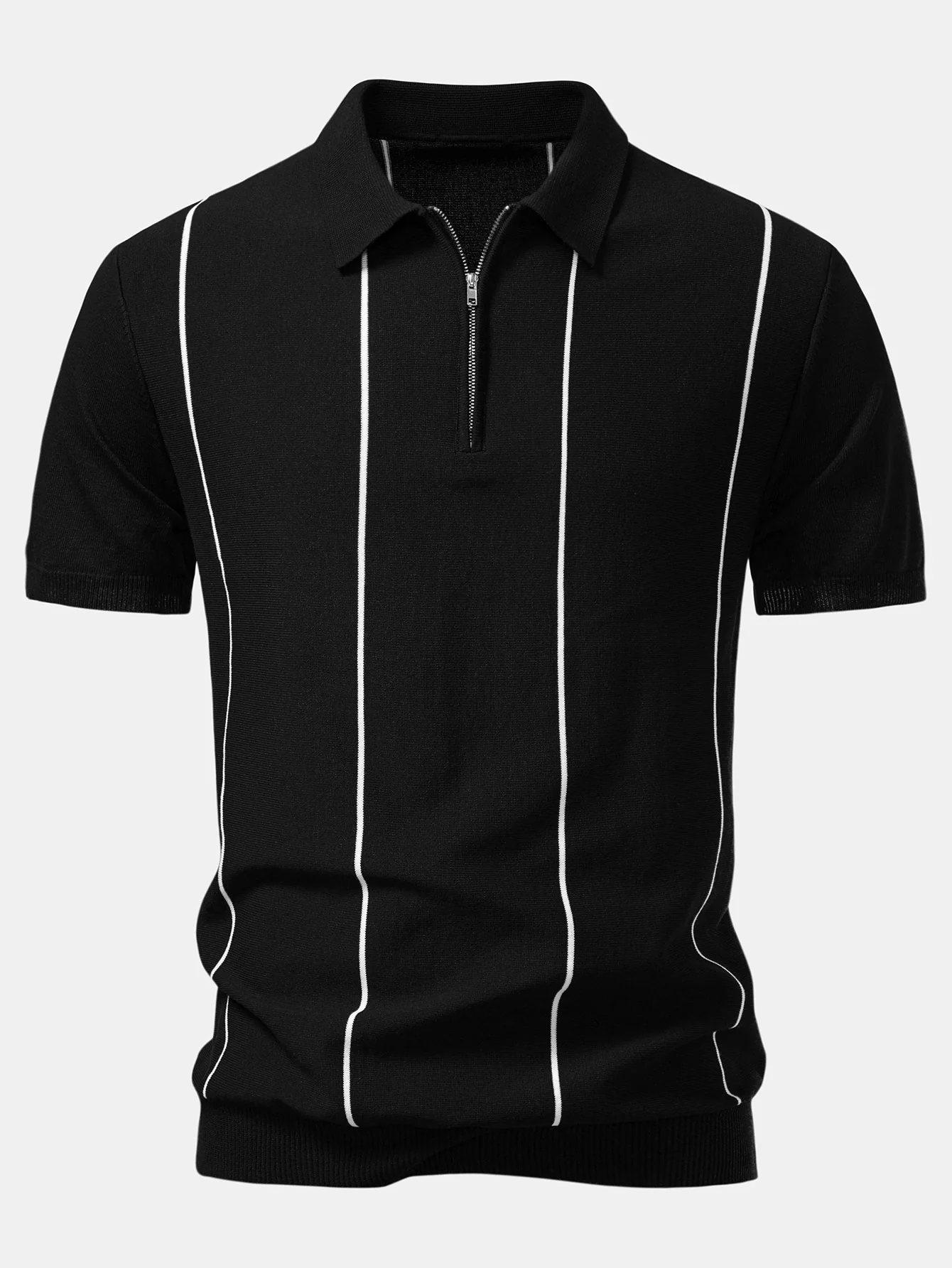 Gestreiftes Strick-Poloshirt mit Reißverschluss - Image 6