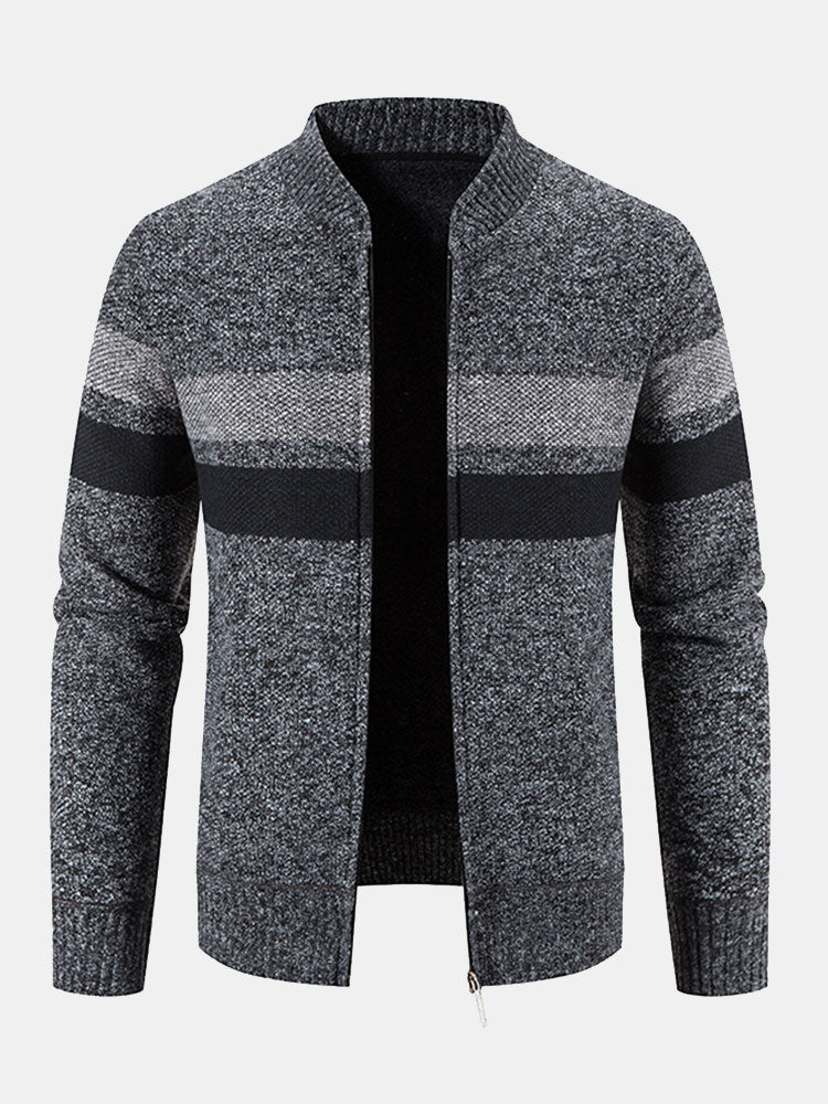 Gestreifter Baseballkragen Teddy gefütterter Reißverschluss-Pullover - Image 10