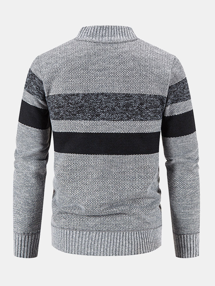 Gestreifter Baseballkragen Teddy gefütterter Reißverschluss-Pullover - Image 11