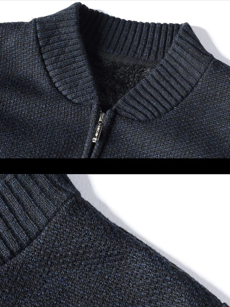 Gestreifter Baseballkragen Teddy gefütterter Reißverschluss-Pullover - Image 12