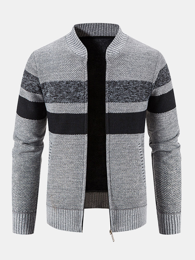 Gestreifter Baseballkragen Teddy gefütterter Reißverschluss-Pullover - Image 7