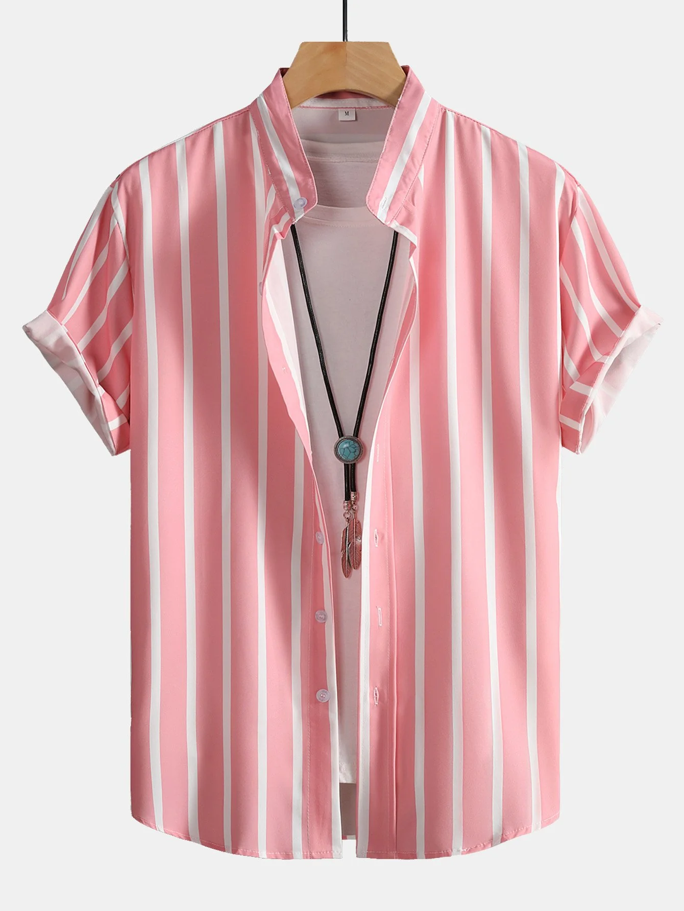 Gestreifte Button-Down Stehkragenbluse - Image 3