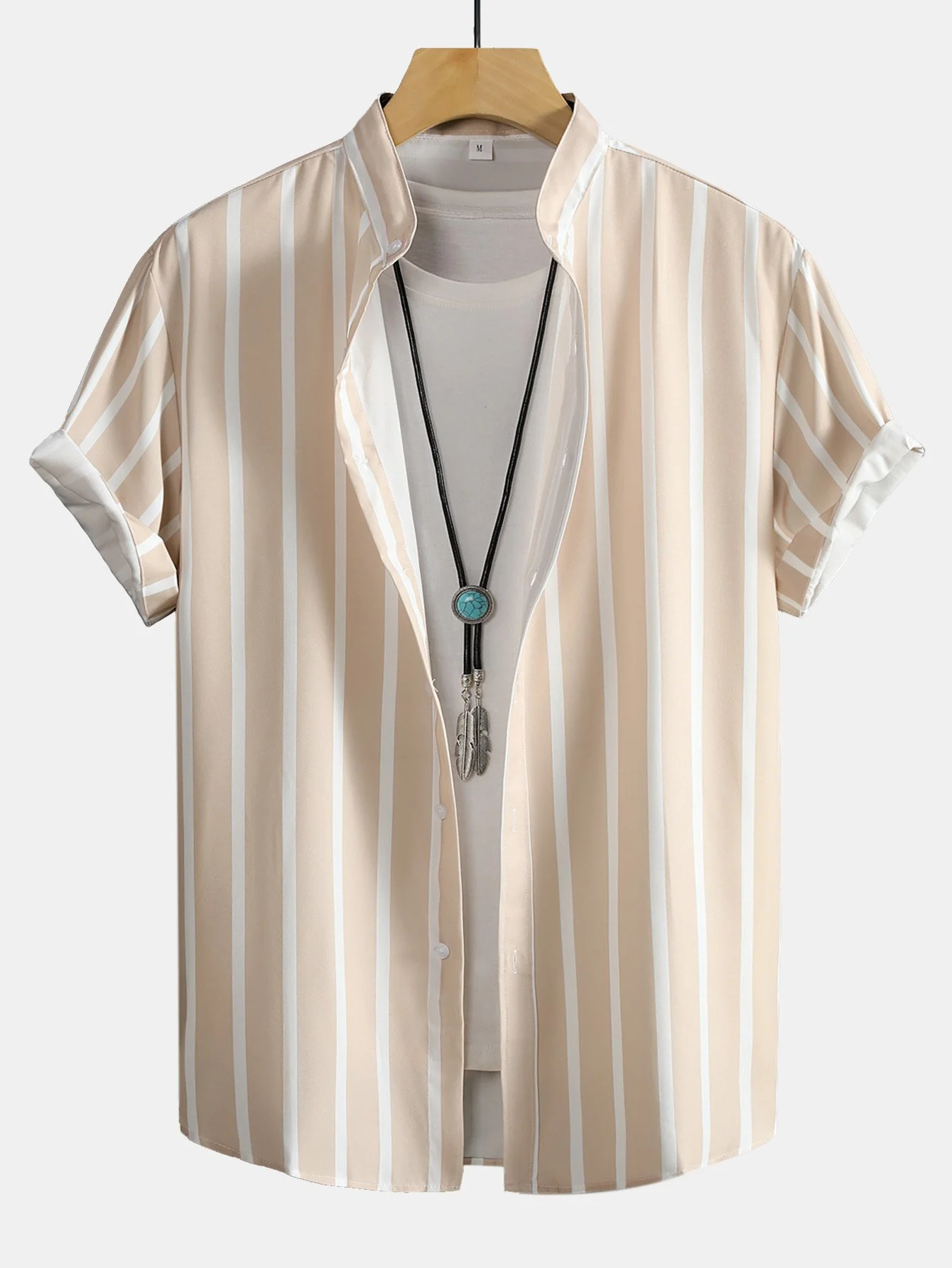 Gestreifte Button-Down Stehkragenbluse - Image 4