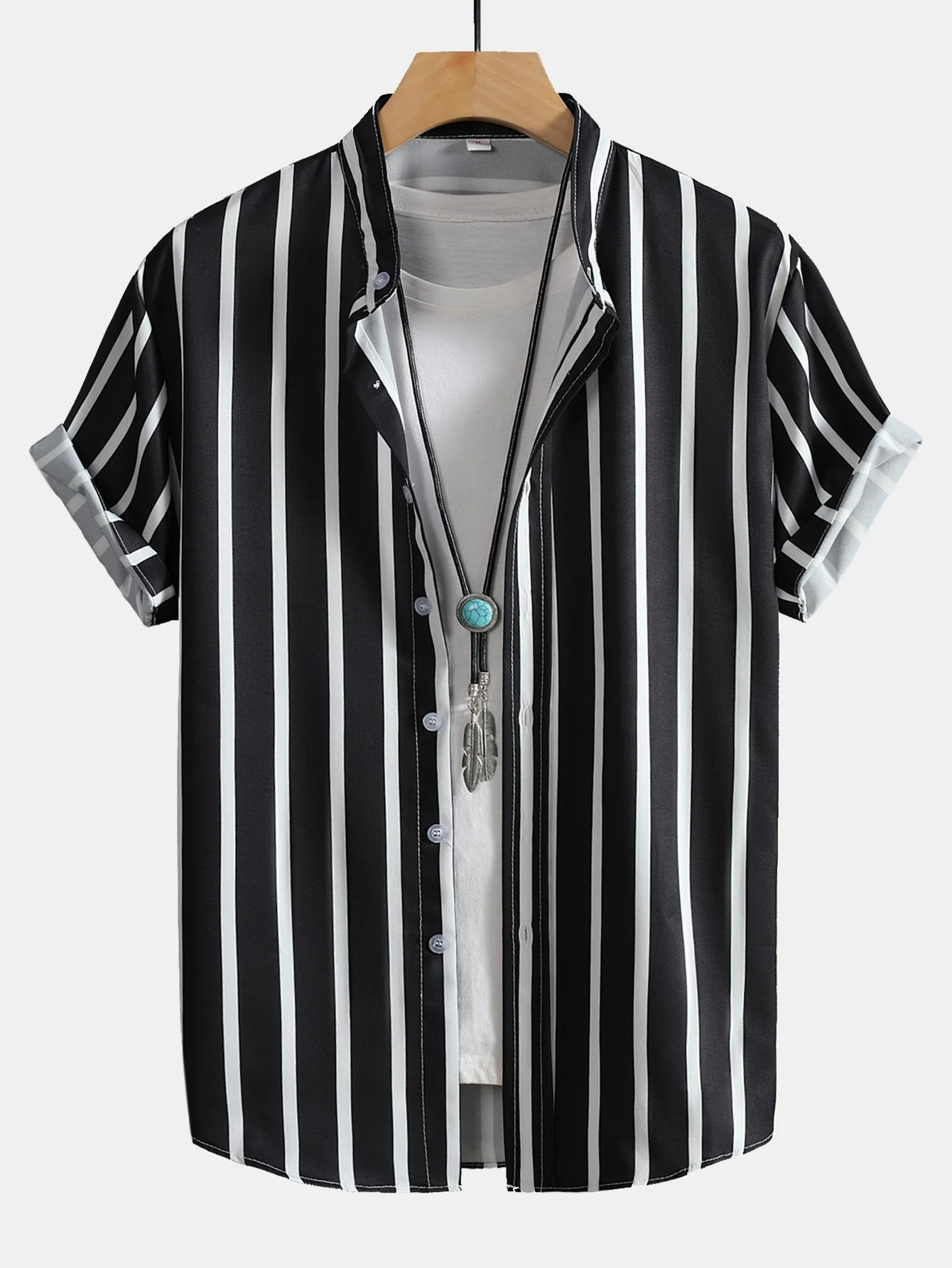 Gestreifte Button-Down Stehkragenbluse - Image 5