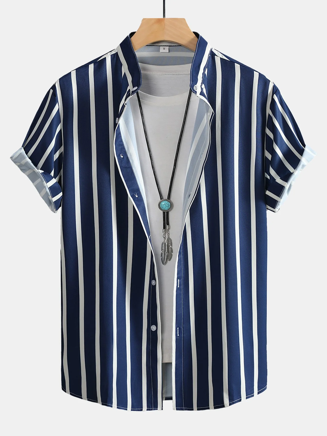 Gestreifte Button-Down Stehkragenbluse - Image 6