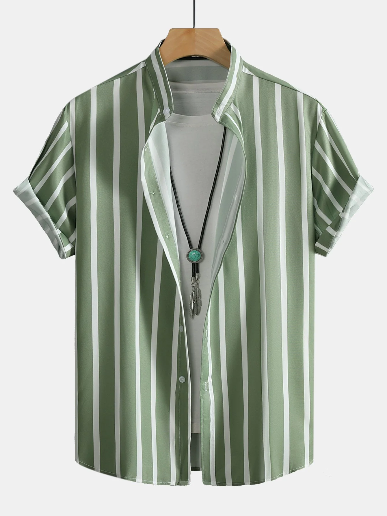 Gestreifte Button-Down Stehkragenbluse - Image 7